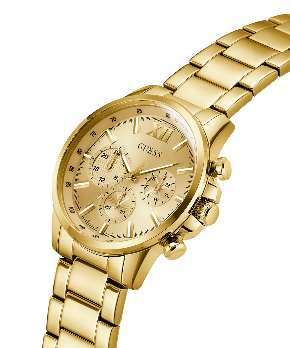 GUESS Mens Gold Tone Multi-function Watch