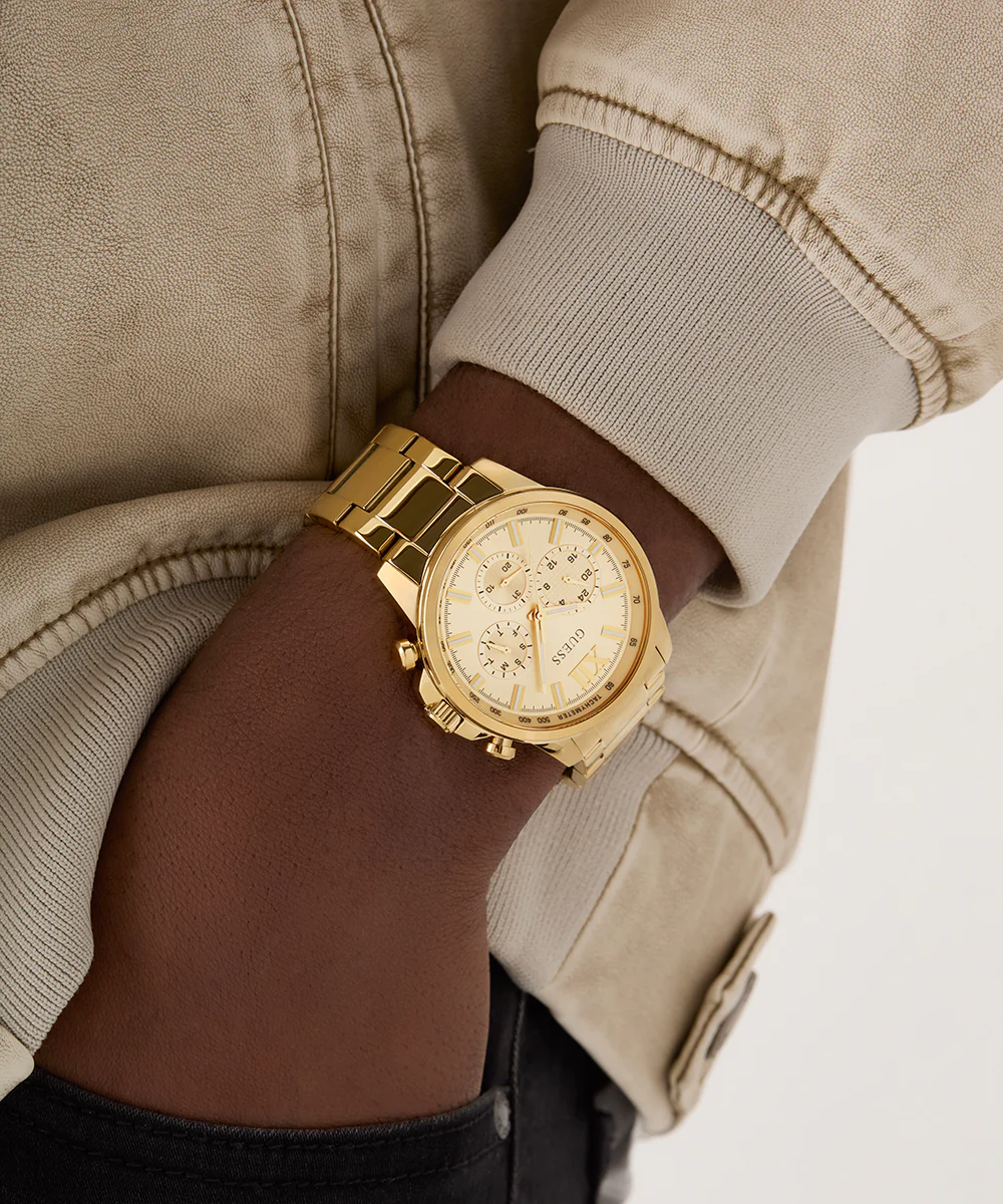 GUESS Mens Gold Tone Multi-function Watch