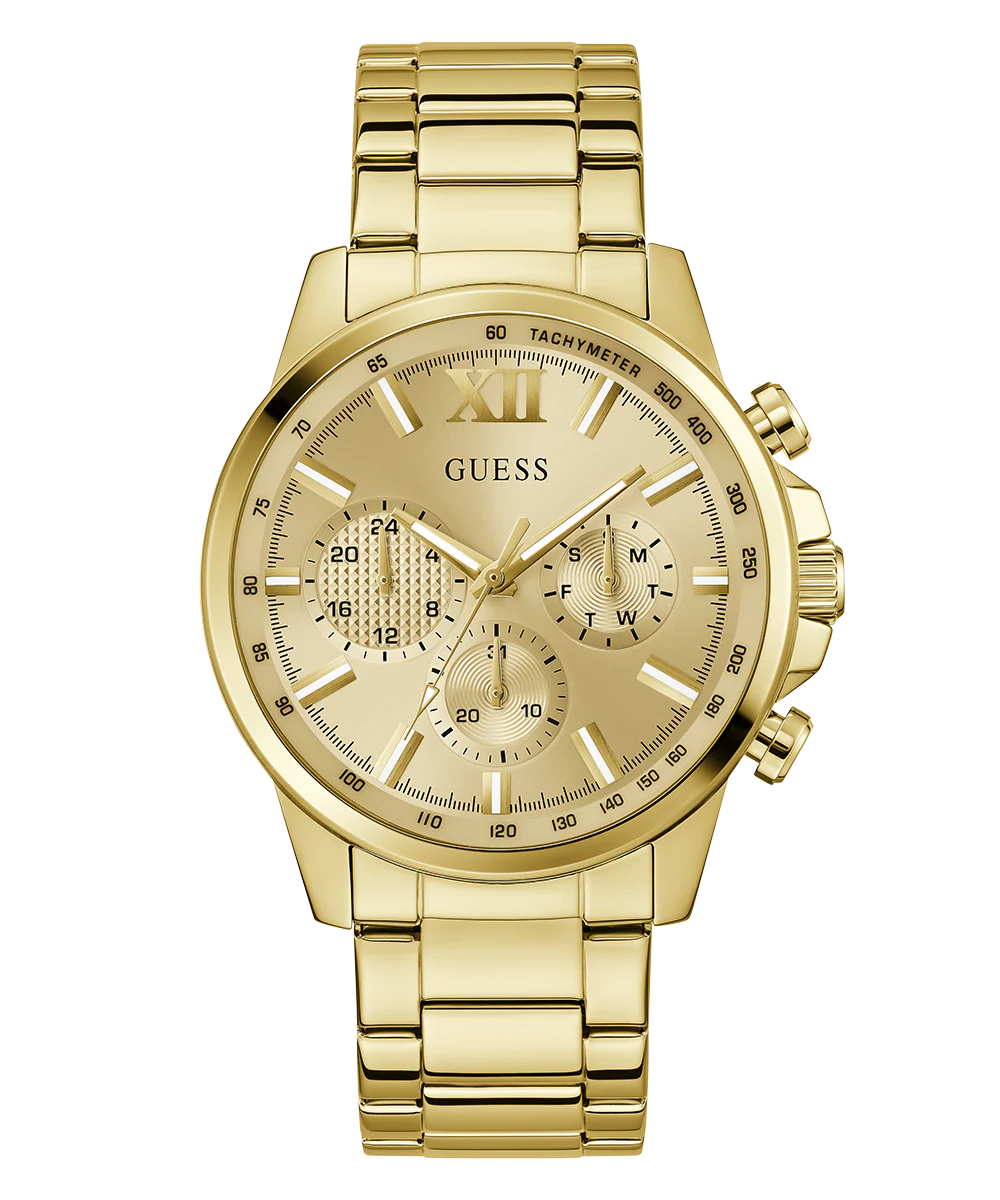 GUESS Mens Gold Tone Multi-function Watch