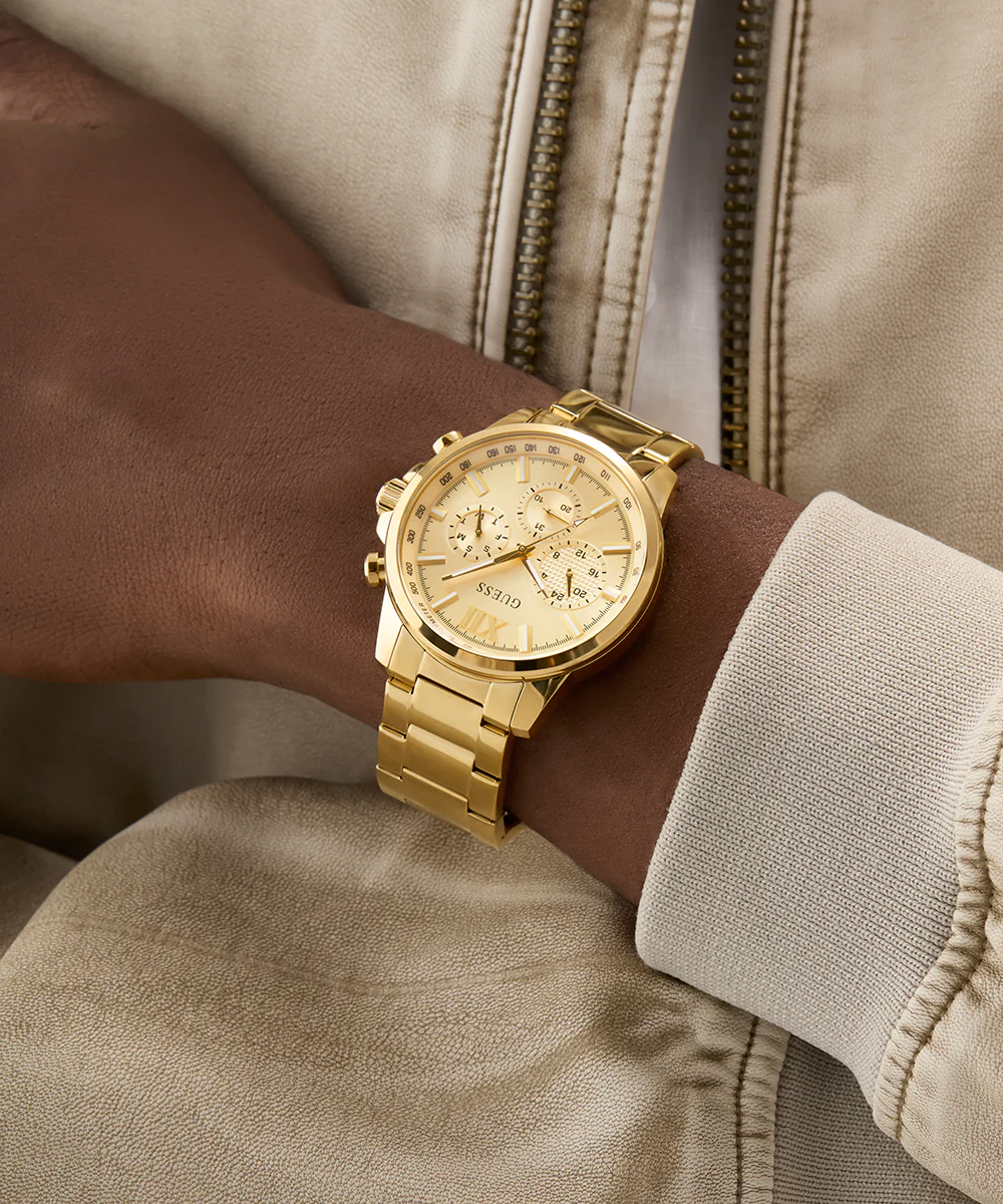 GUESS Mens Gold Tone Multi-function Watch