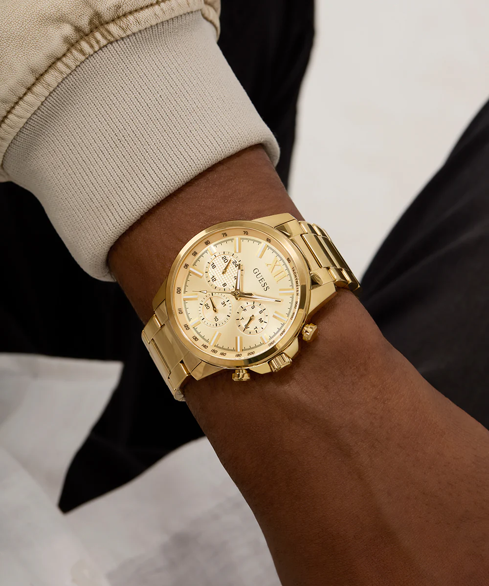 GUESS Mens Gold Tone Multi-function Watch
