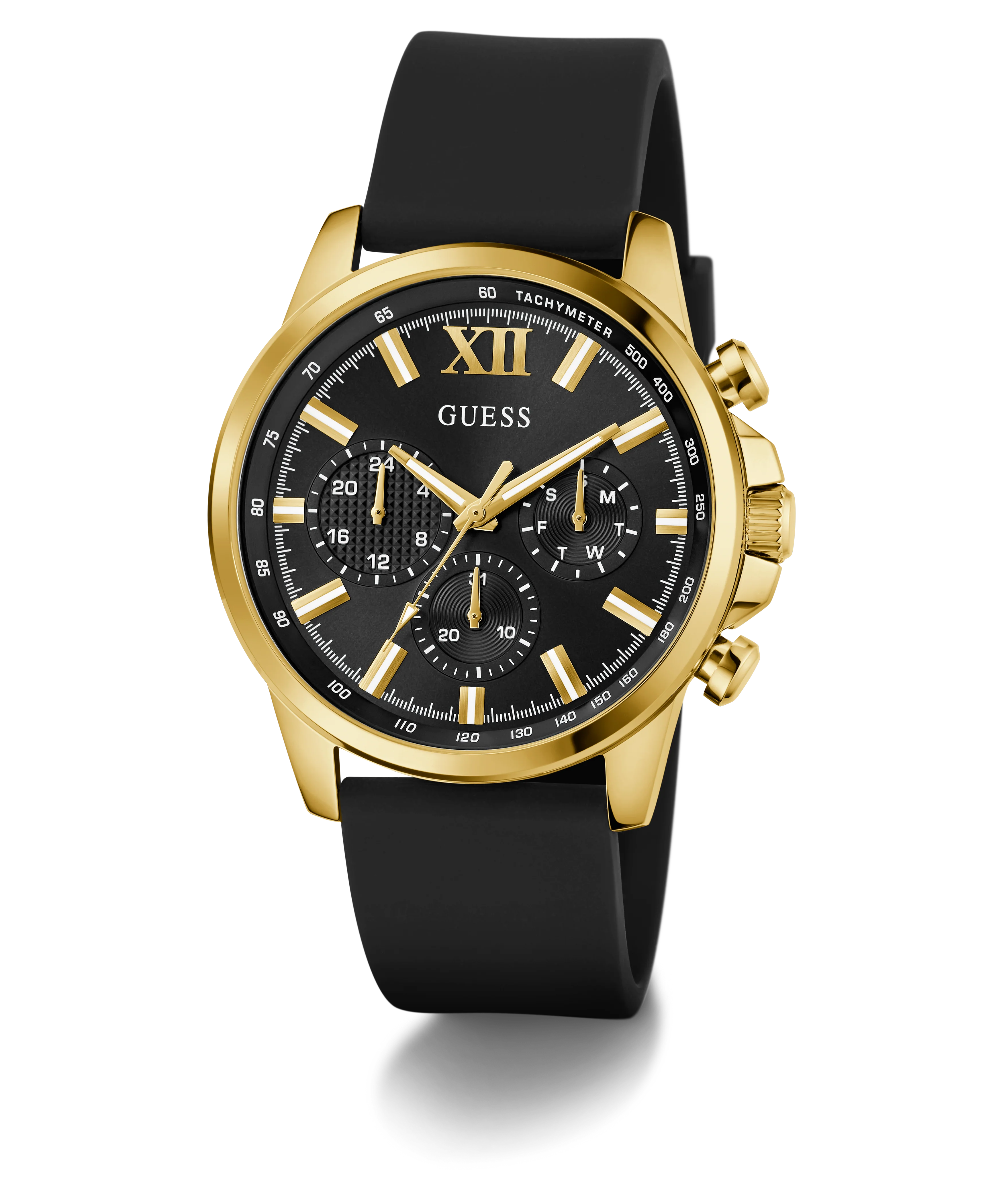609-guess-mens-black-gold-tone-multi-function-watch-1.webp GUESS Mens Black Gold Tone Multi-function Watch