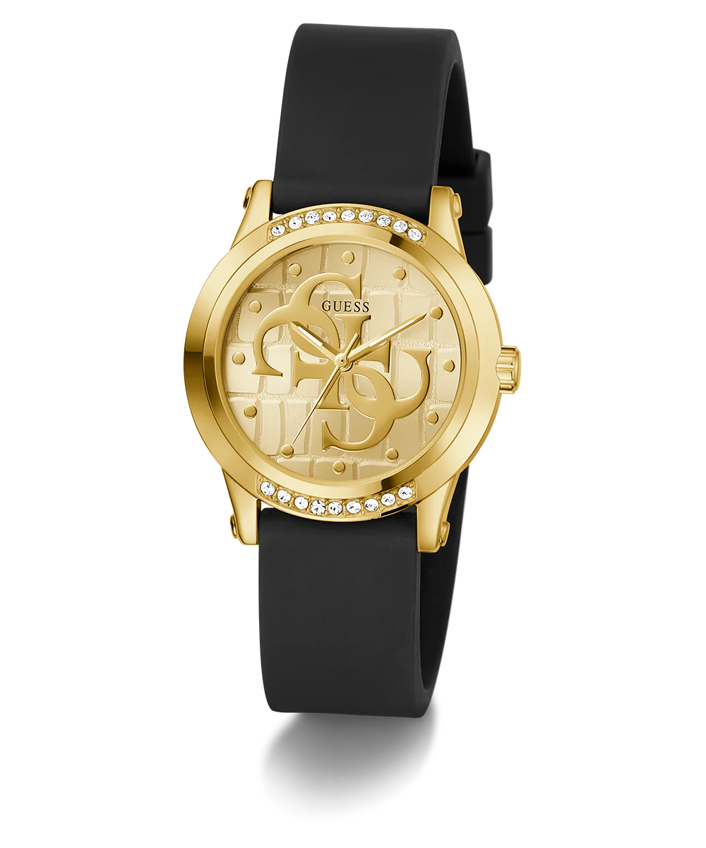 GUESS Ladies Black Gold Tone Analog Watch