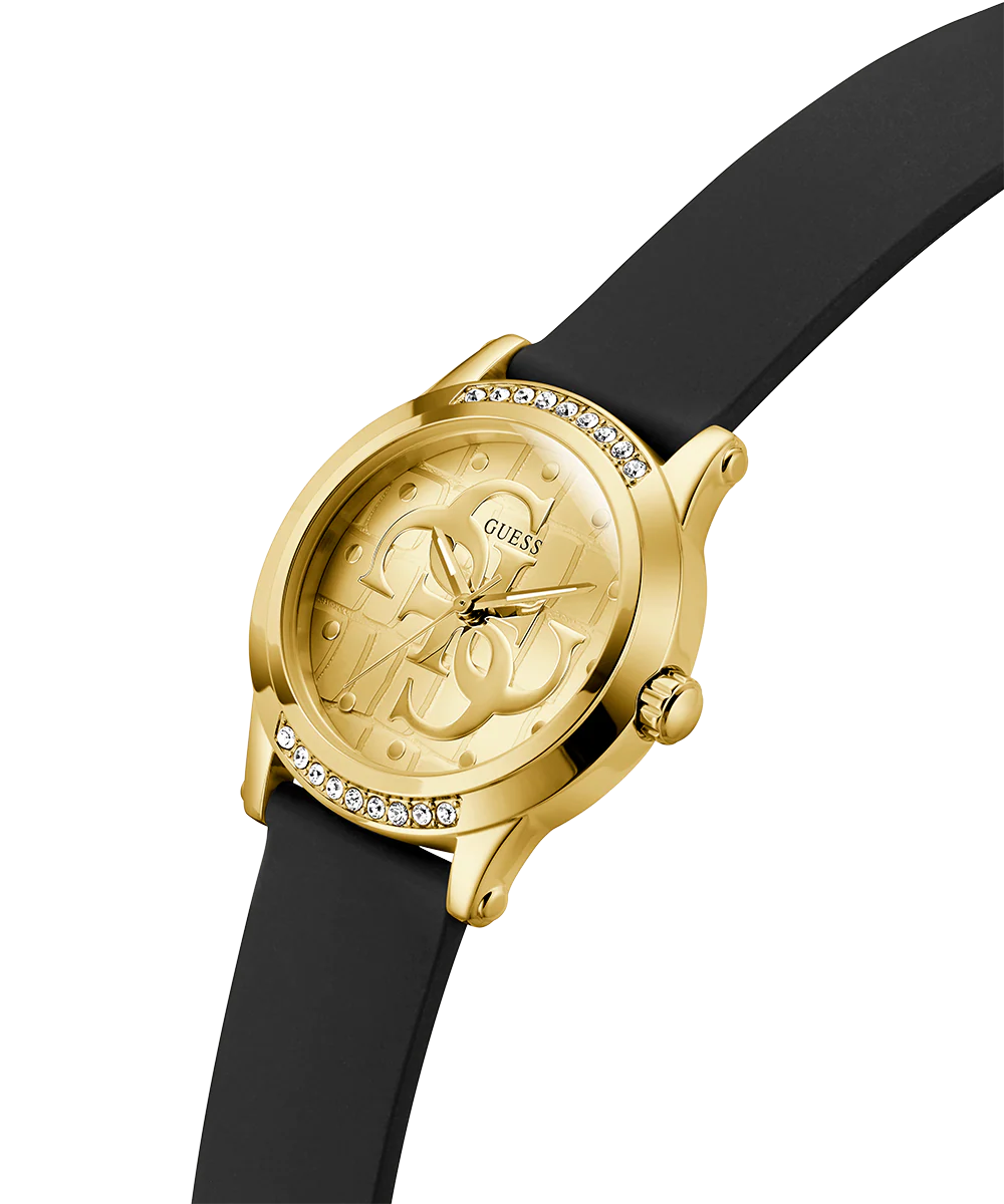 GUESS Ladies Black Gold Tone Analog Watch