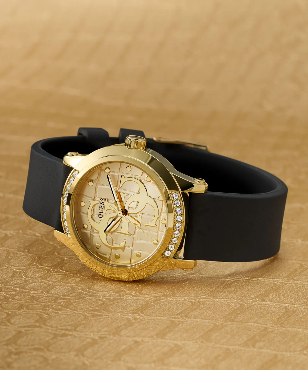 GUESS Ladies Black Gold Tone Analog Watch