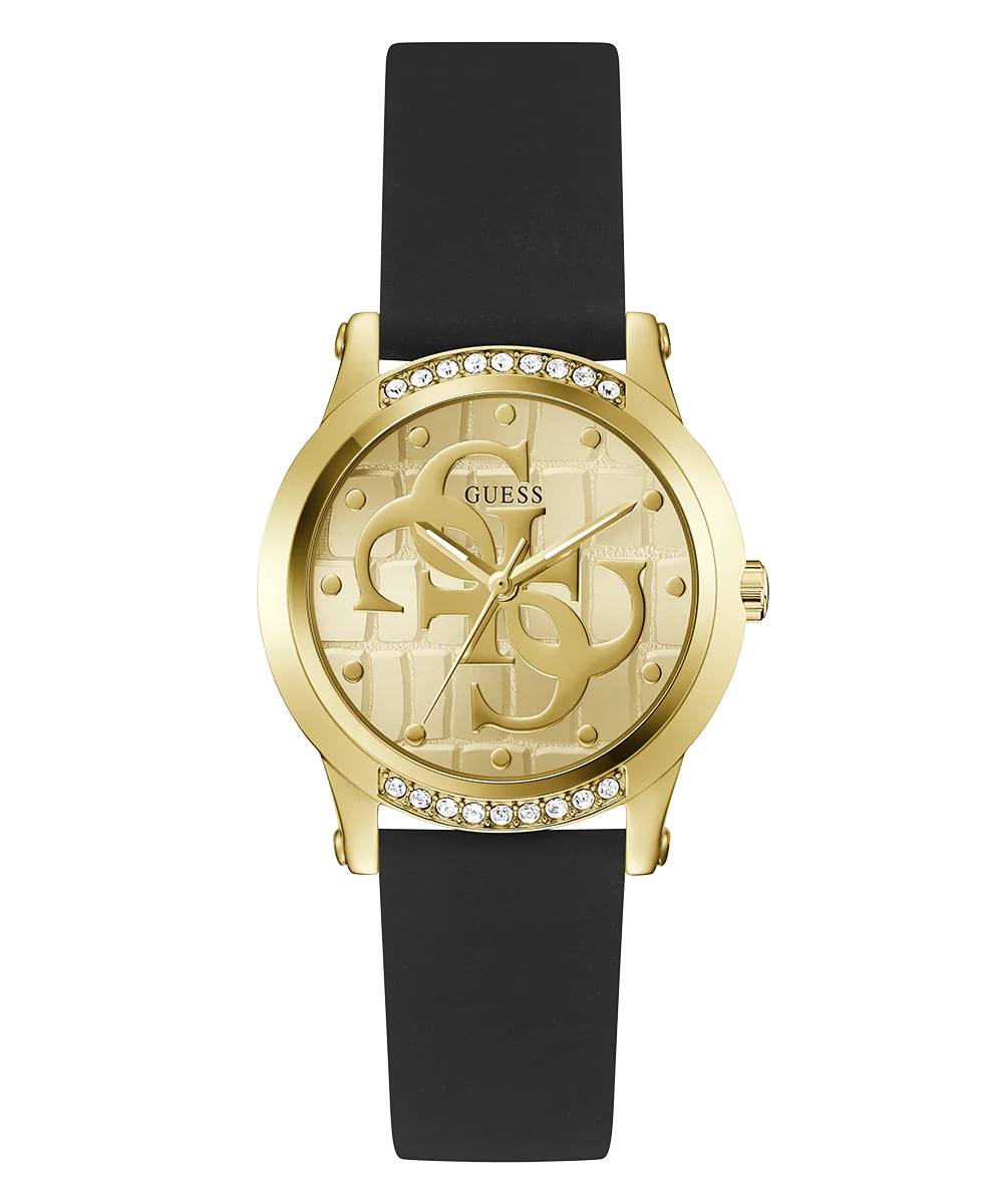 GUESS Ladies Black Gold Tone Analog Watch