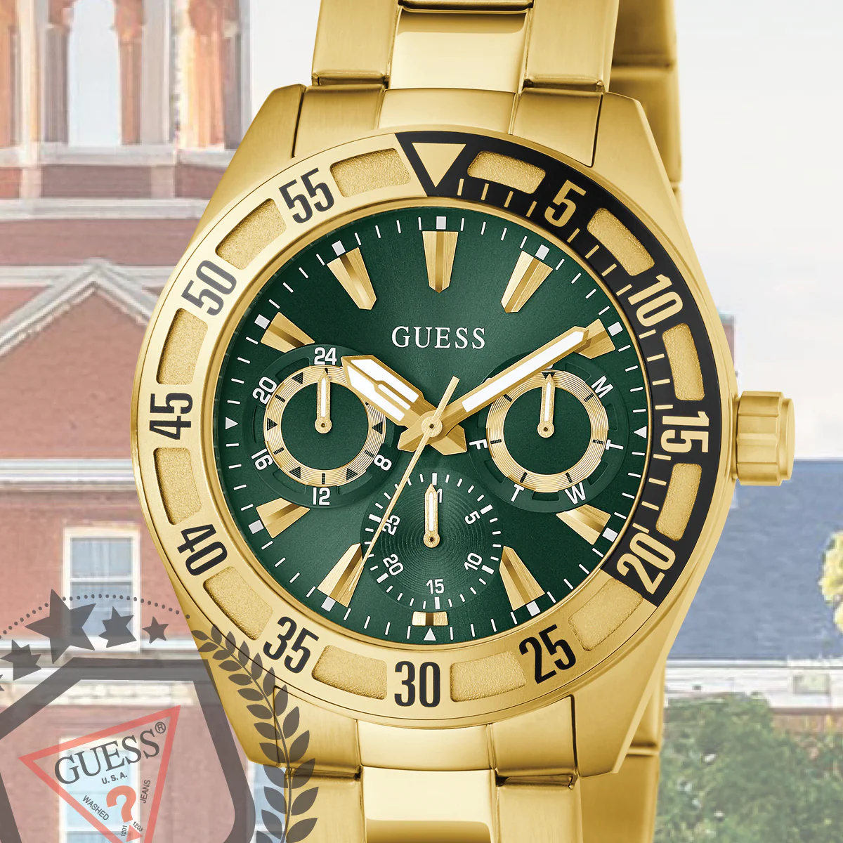 GUESS Mens Gold Tone Multi-function Watch