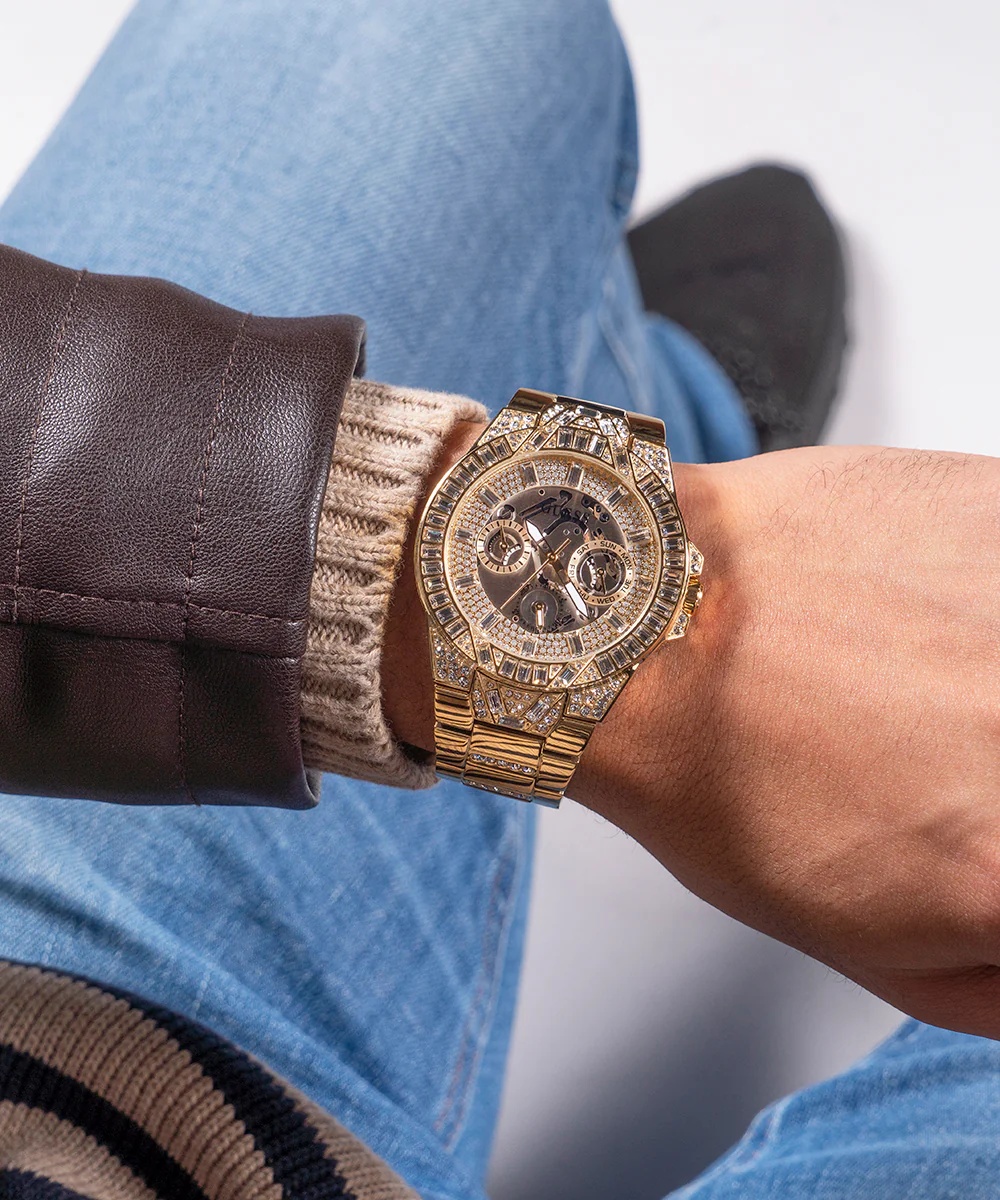 GUESS Mens Gold Tone Multi-function Watch