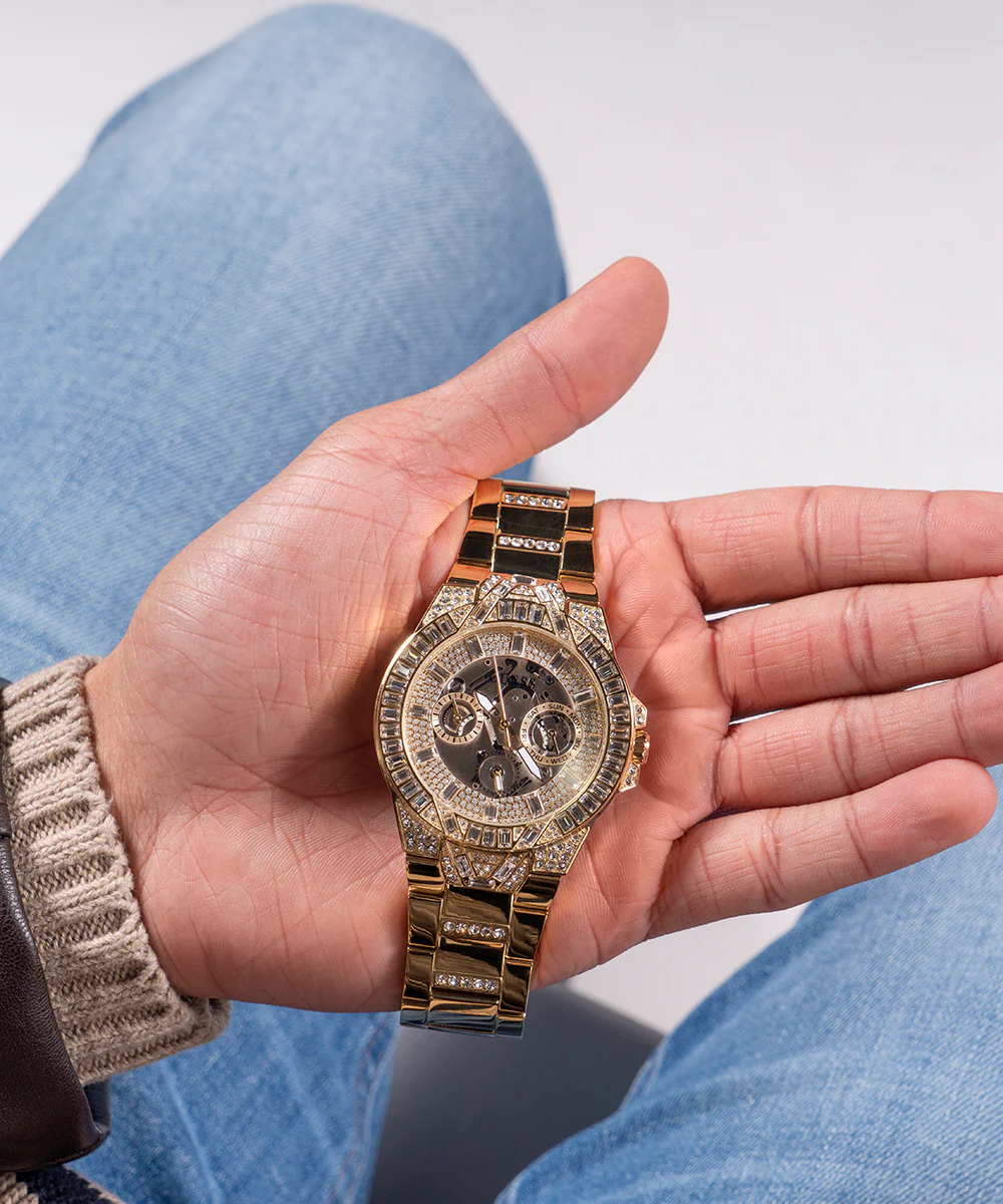 GUESS Mens Gold Tone Multi-function Watch