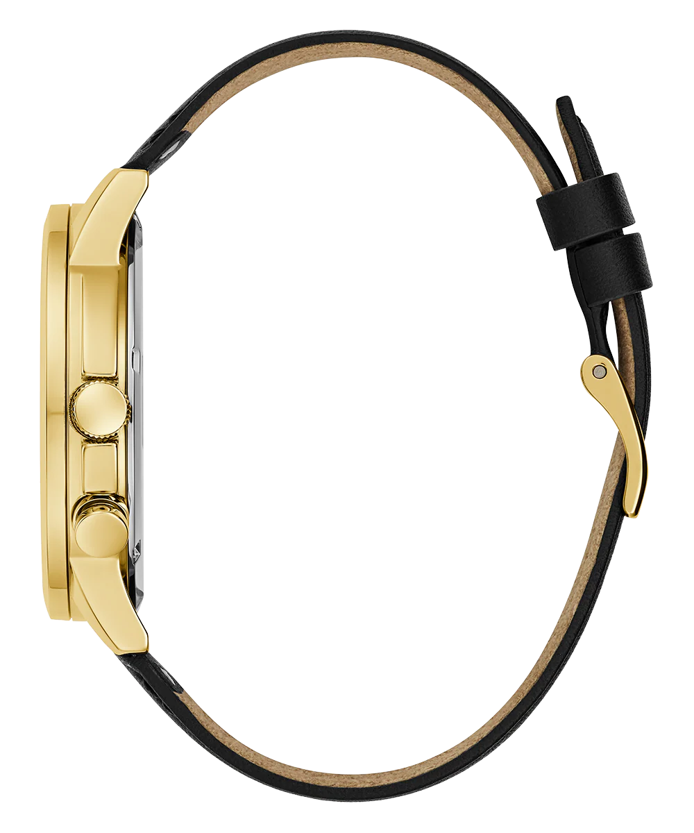 GUESS Mens Black Gold Tone Multi-function Watch