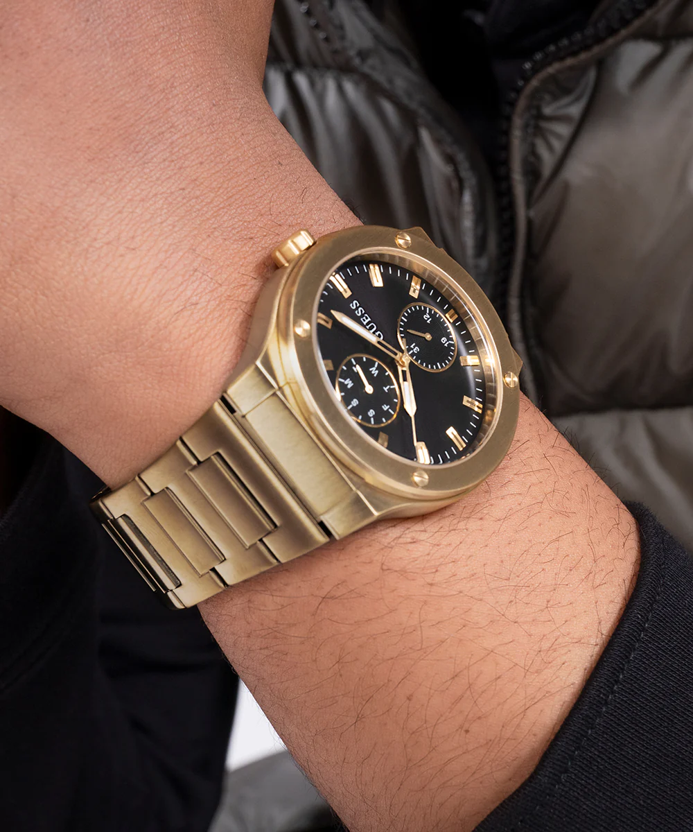 GUESS Mens Gold Tone Multi-function Watch