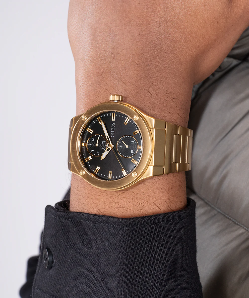 GUESS Mens Gold Tone Multi-function Watch