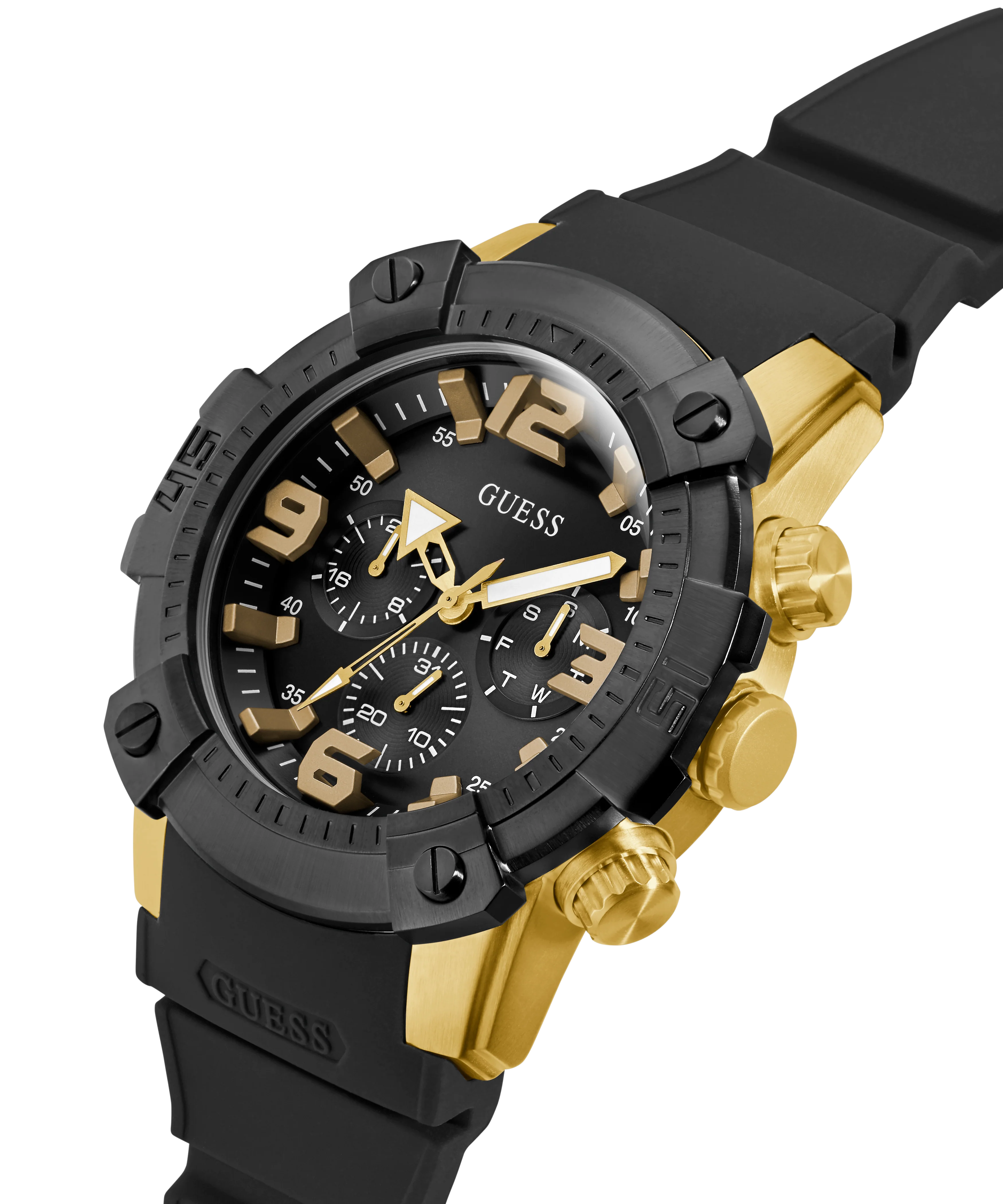 GUESS Mens Black 2-Tone Multi-function Watch
