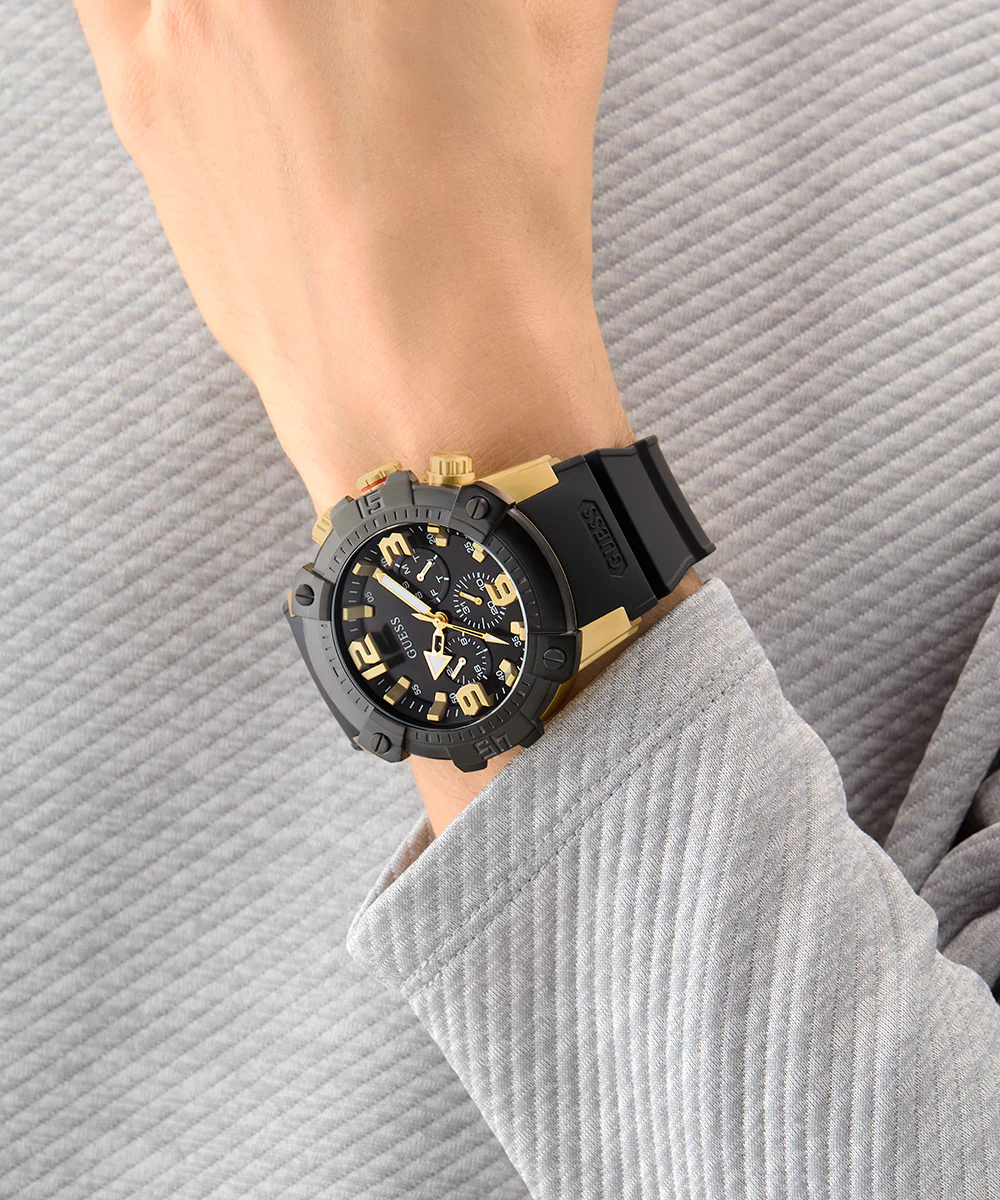 GUESS Mens Black 2-Tone Multi-function Watch