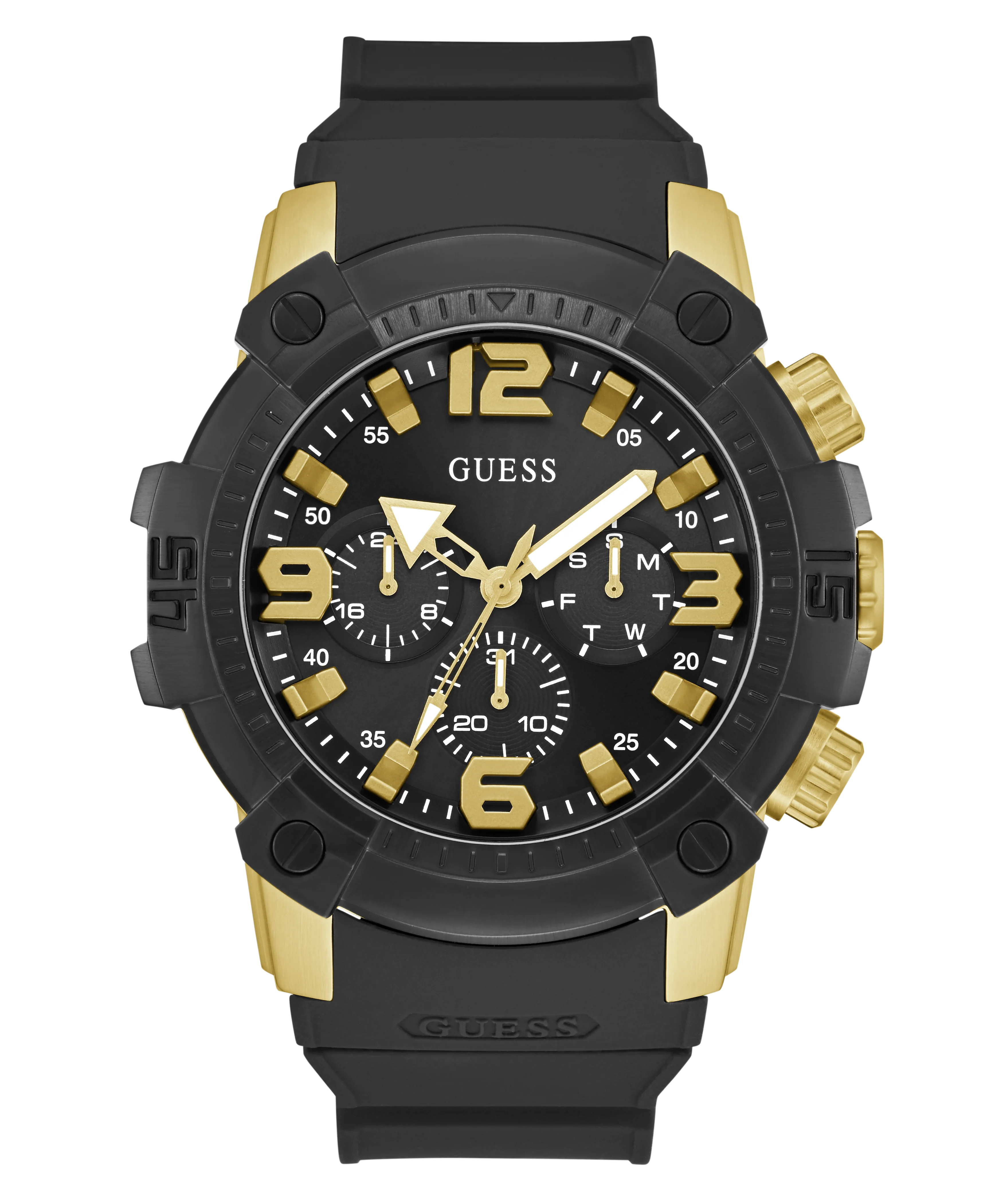 GUESS Mens Black 2-Tone Multi-function Watch