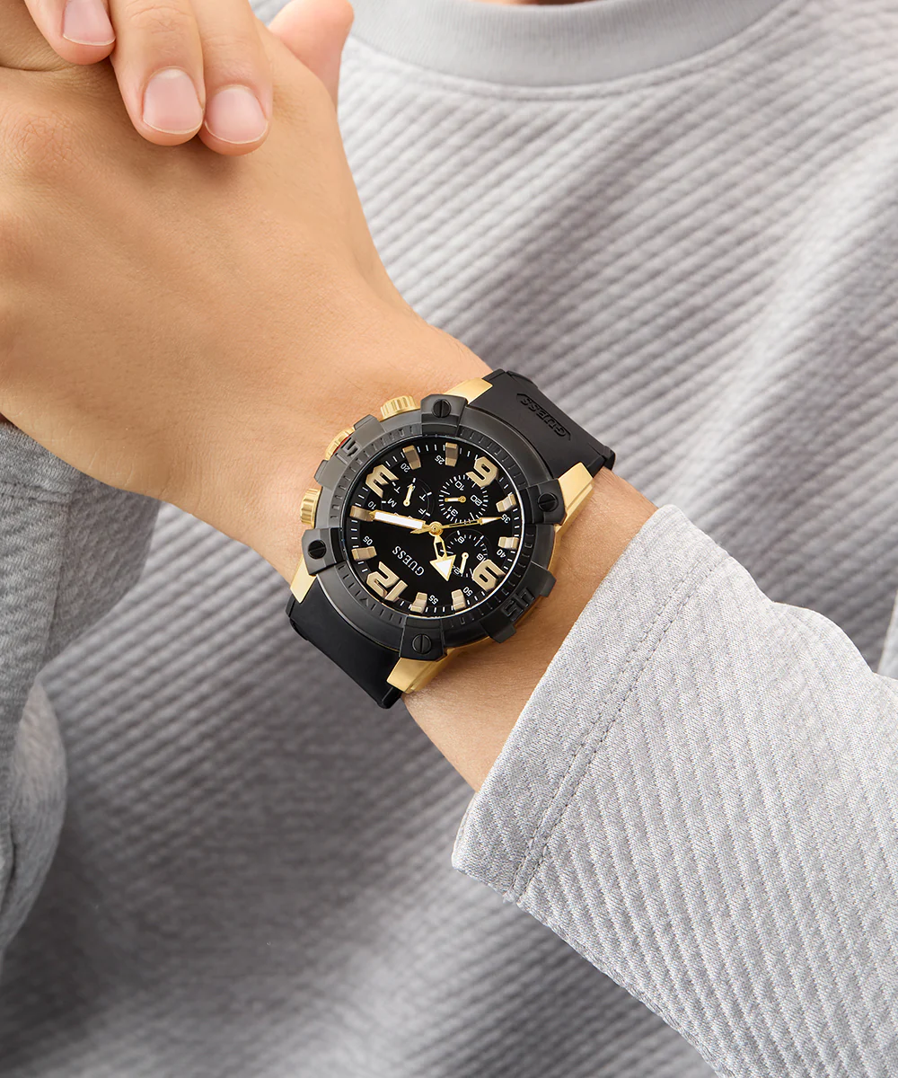 GUESS Mens Black 2-Tone Multi-function Watch