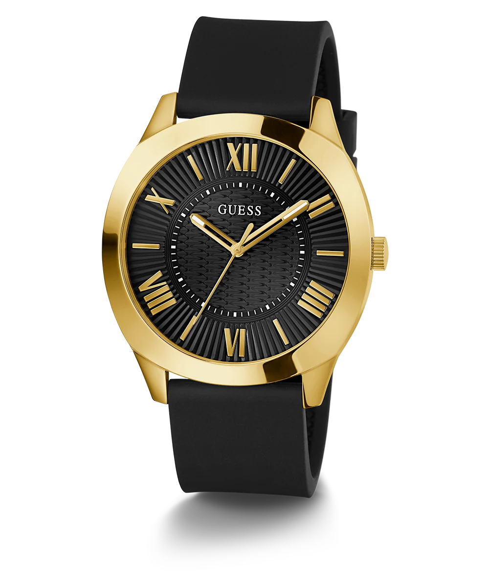 GUESS Mens Black Gold Tone Analog Watch