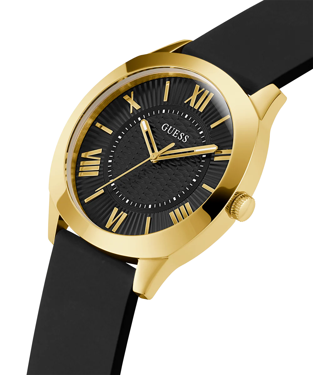 GUESS Mens Black Gold Tone Analog Watch