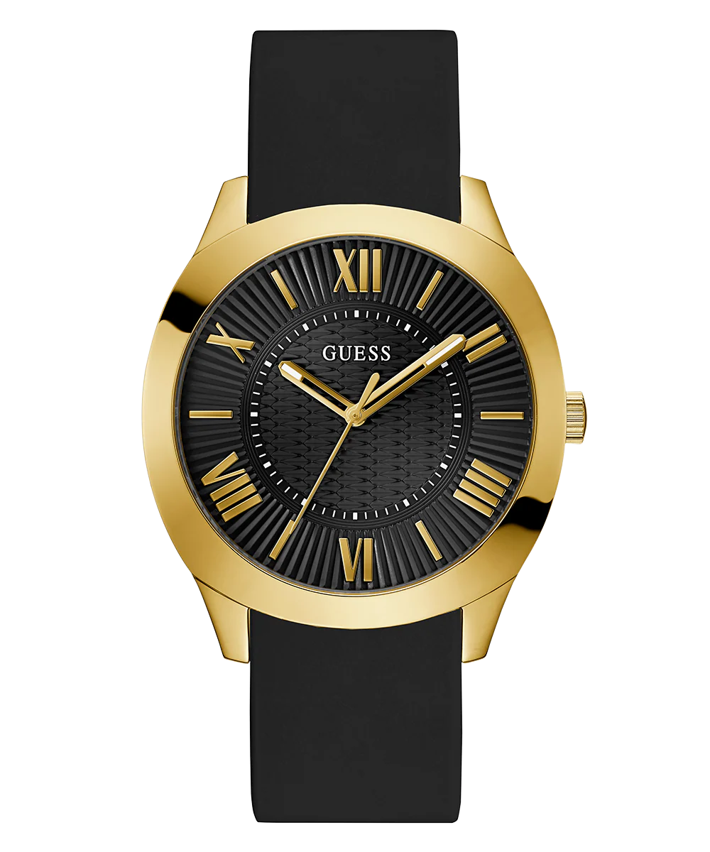 GUESS Mens Black Gold Tone Analog Watch