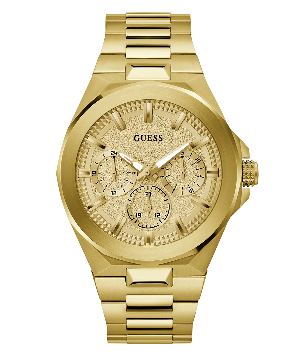 GUESS Mens Gold Tone Multi-function Watch