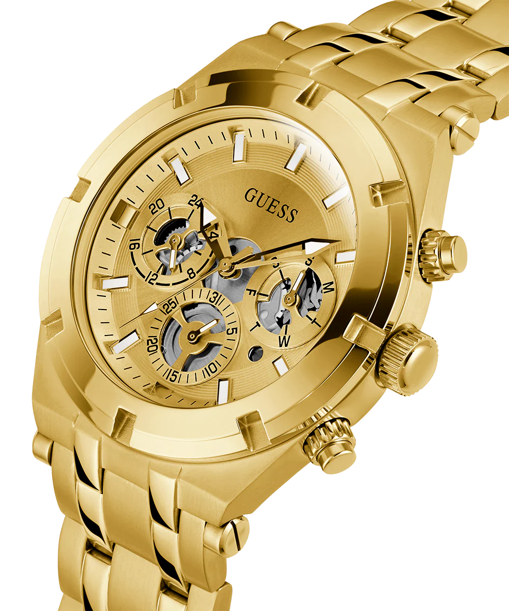 GUESS Mens Gold Tone Multi-function Watch