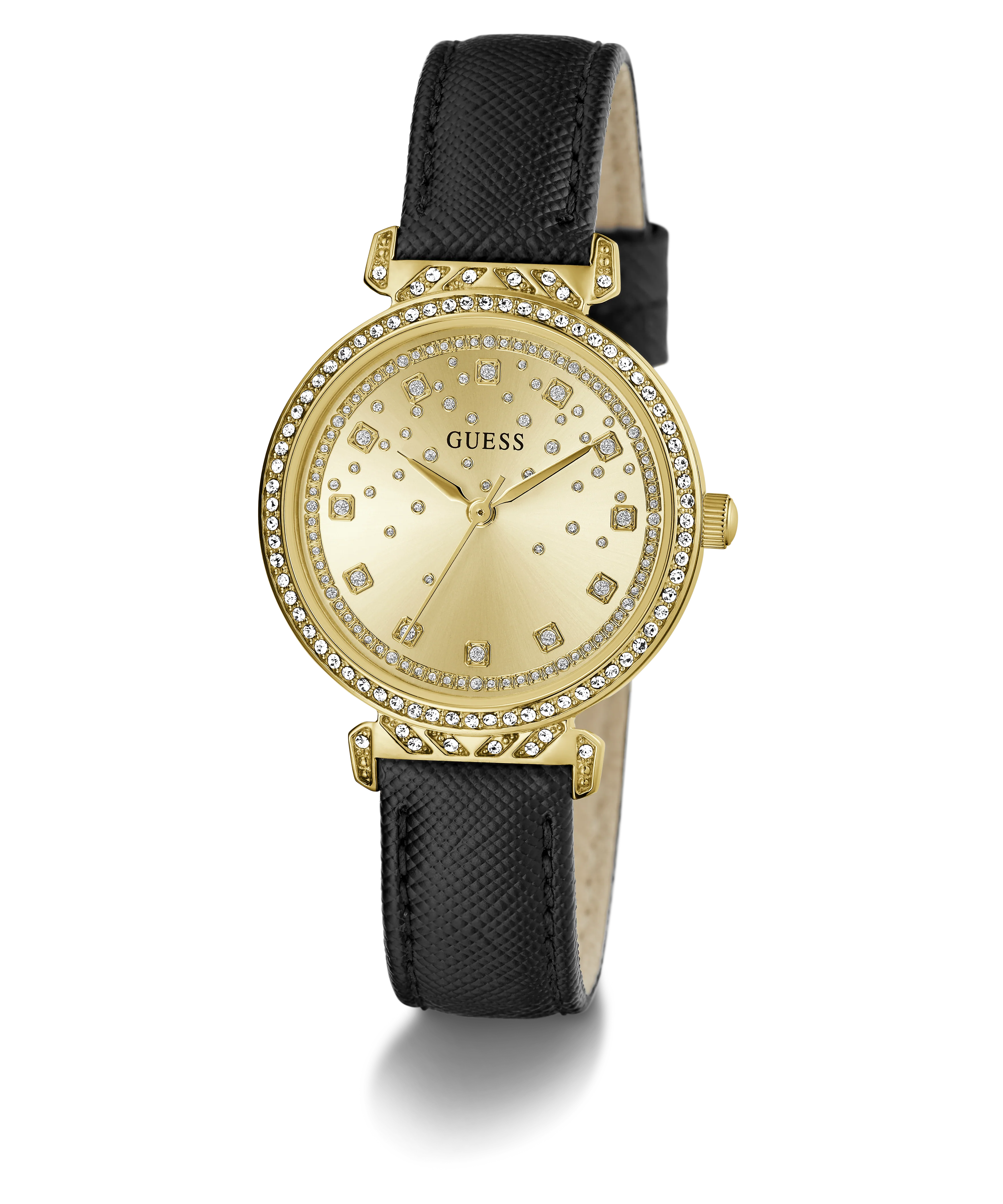 GUESS Ladies Black Gold Tone Analog Watch