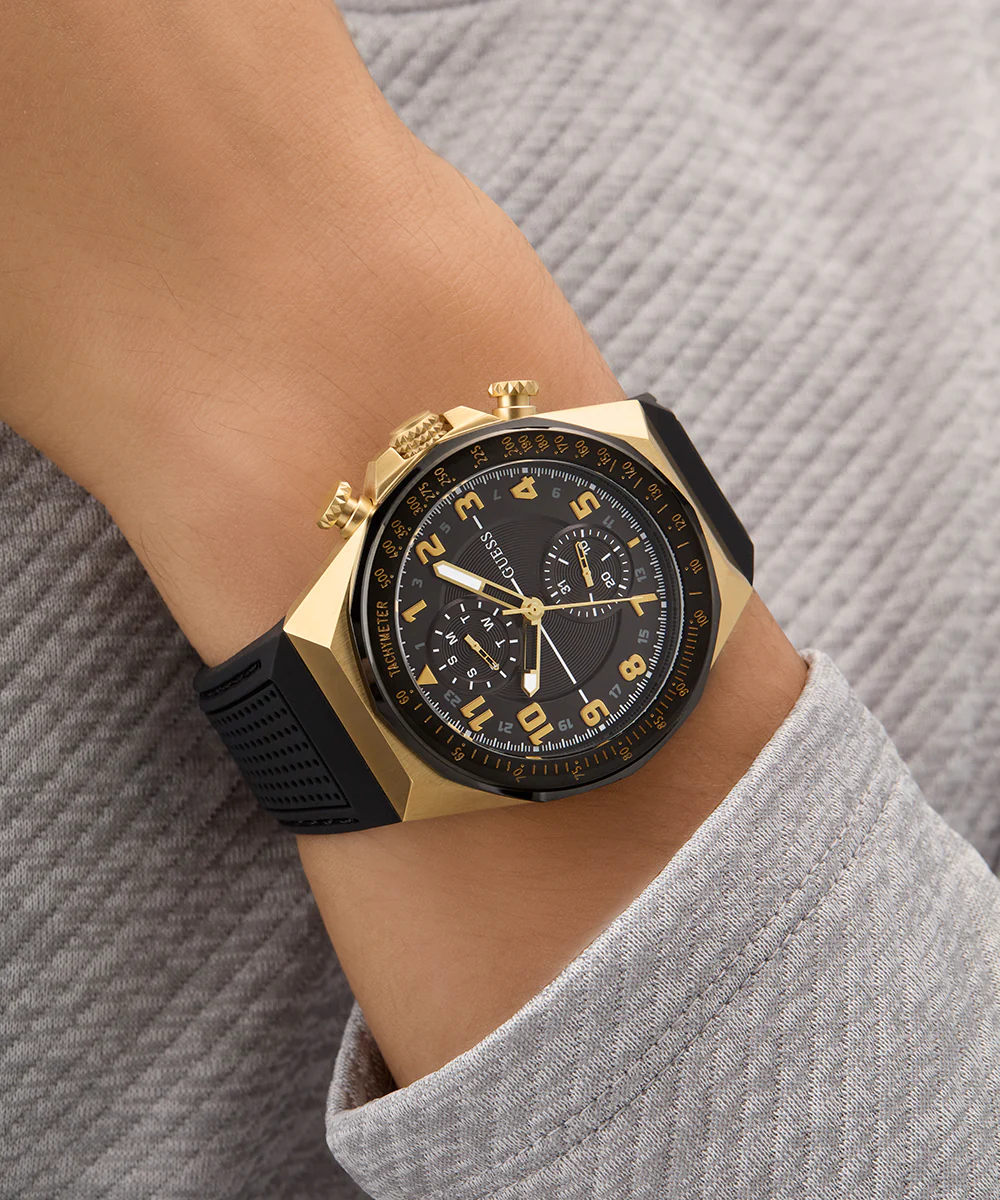 GUESS Mens Black 2-Tone Multi-function Watch
