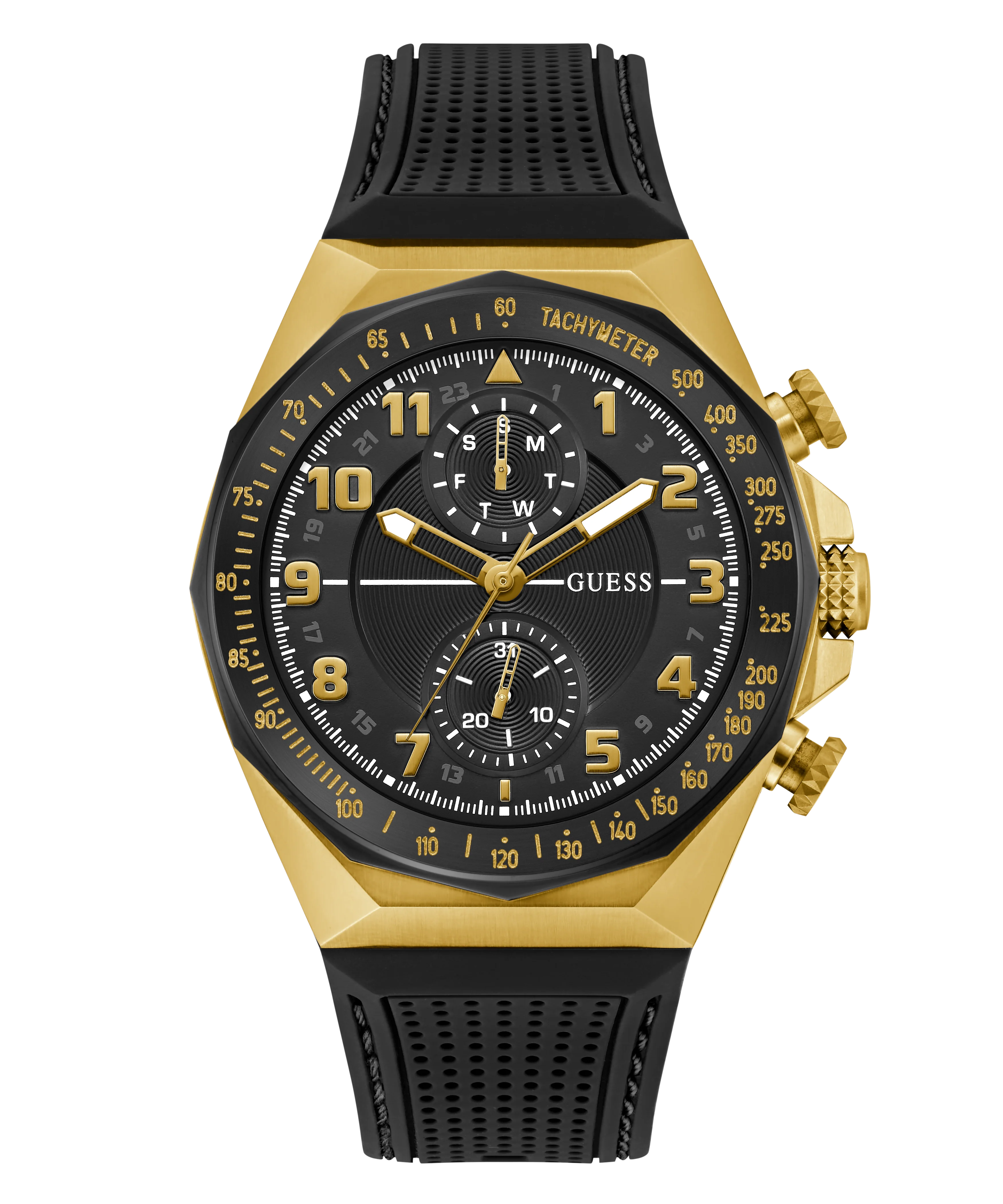 GUESS Mens Black 2-Tone Multi-function Watch