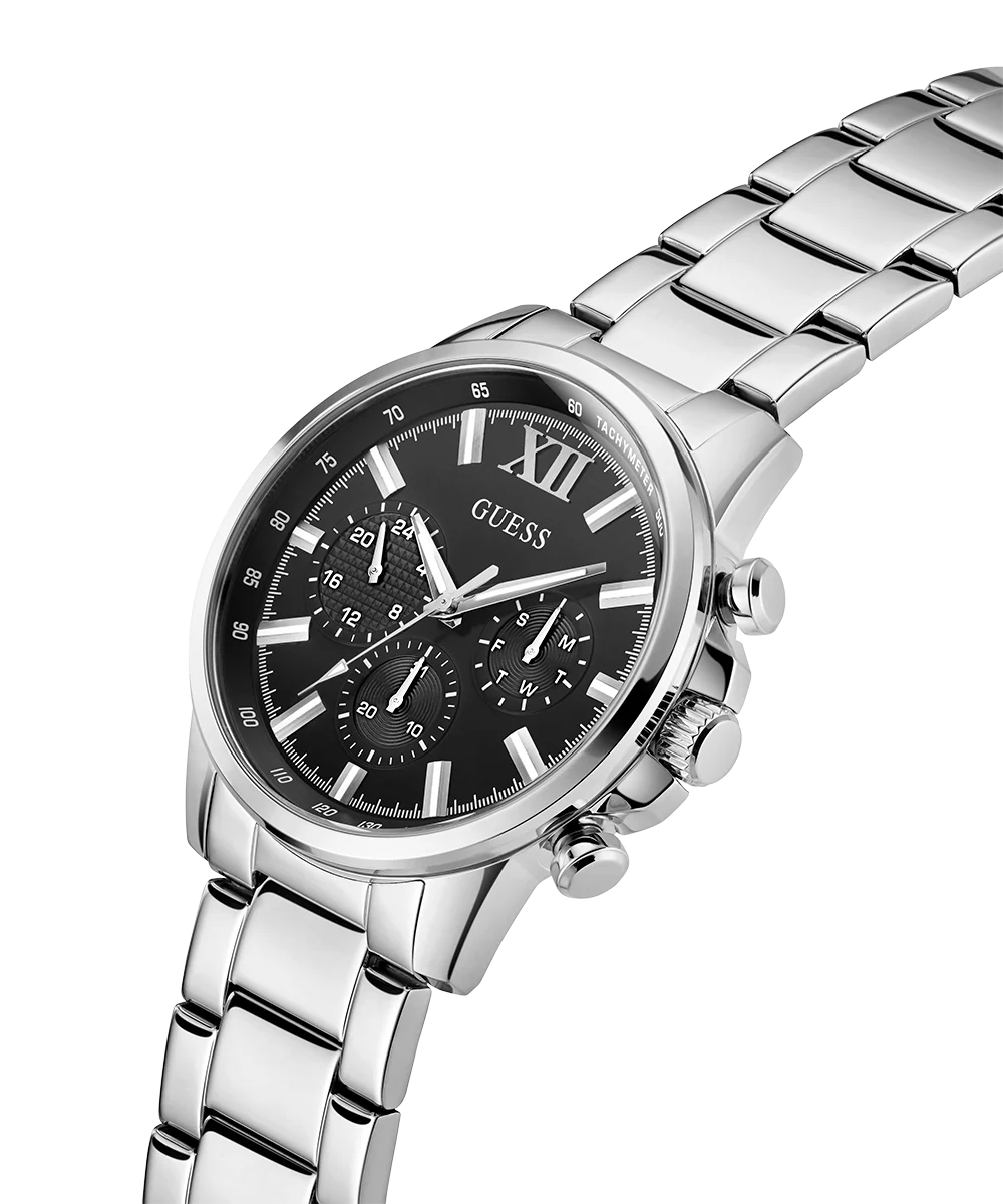 GUESS Mens Silver Tone Multi-function Watch