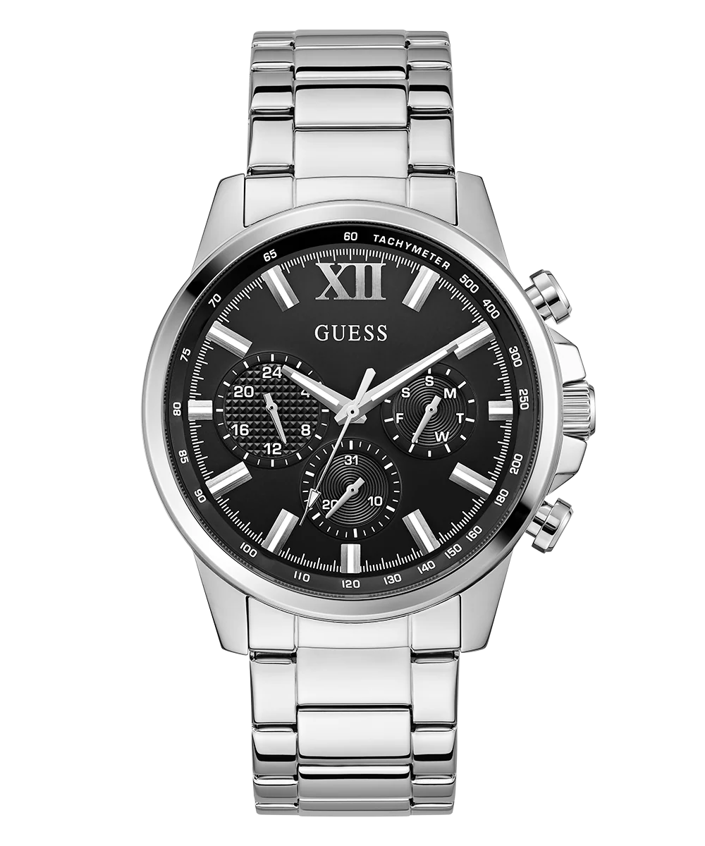 GUESS Mens Silver Tone Multi-function Watch