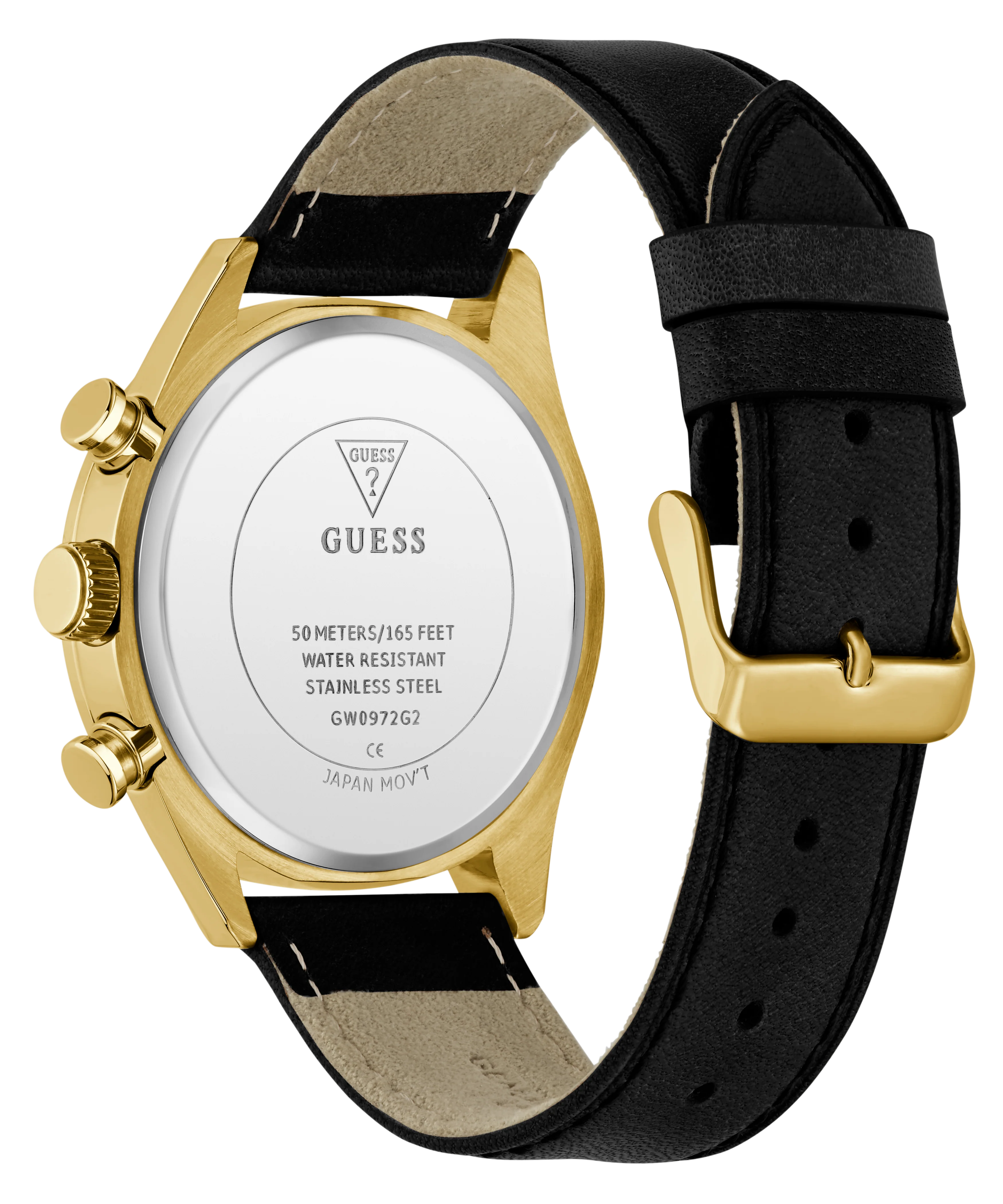 GUESS Mens Black Gold Tone Multi-function Watch