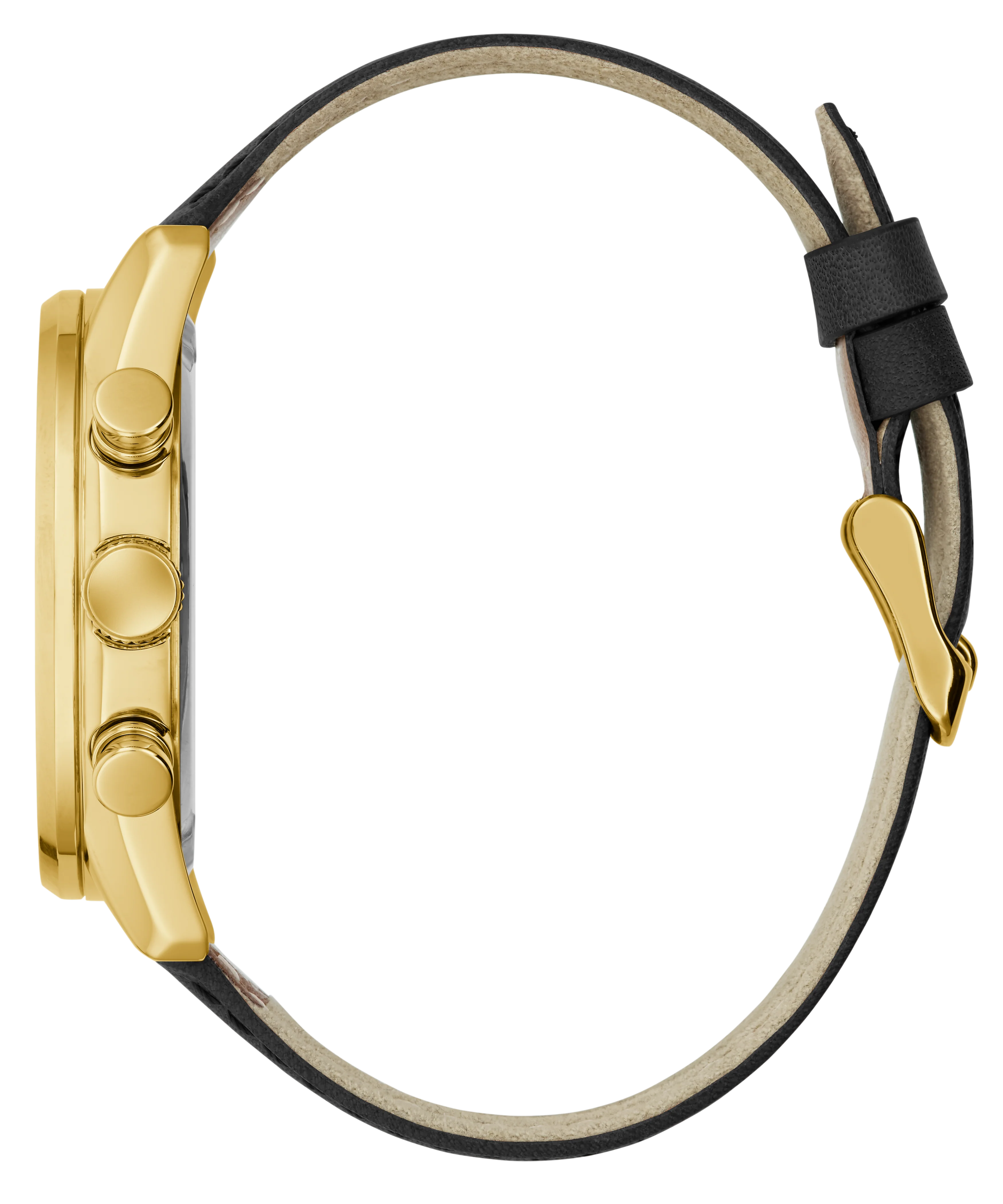 GUESS Mens Black Gold Tone Multi-function Watch