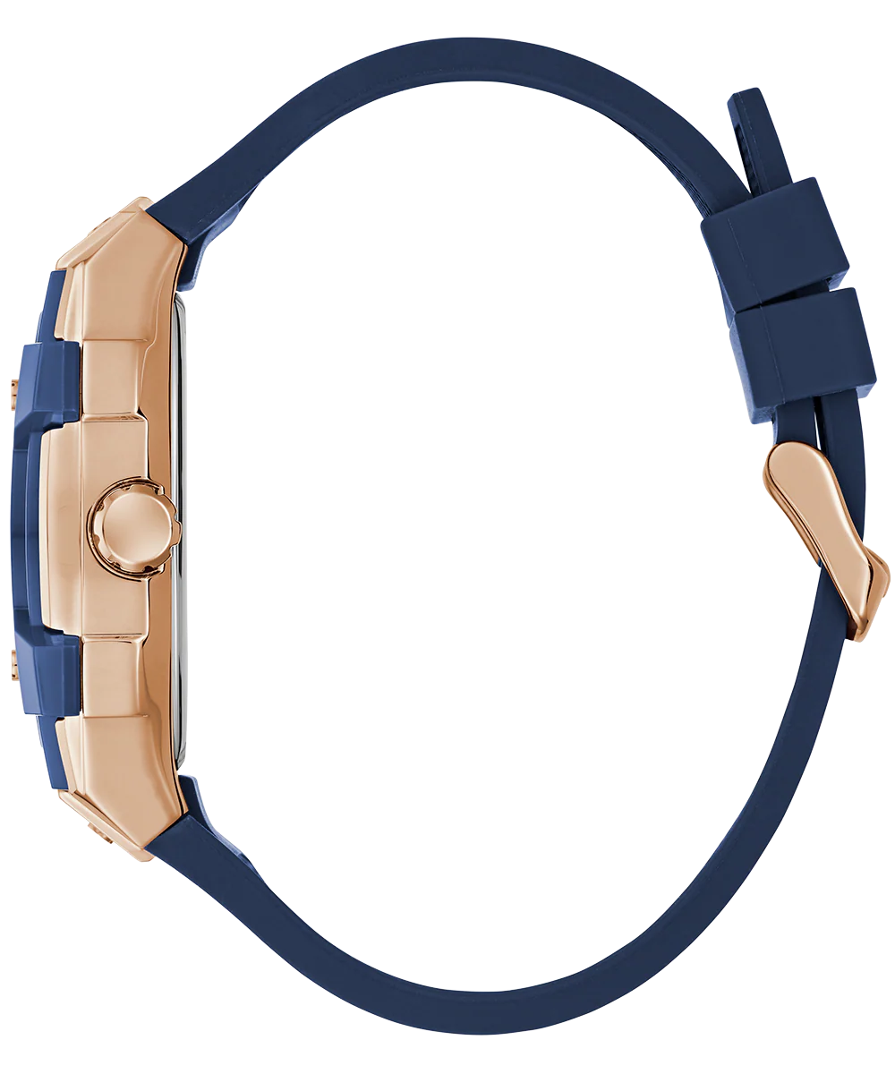 GUESS Mens Blue Rose Gold Tone Multi-function Watch