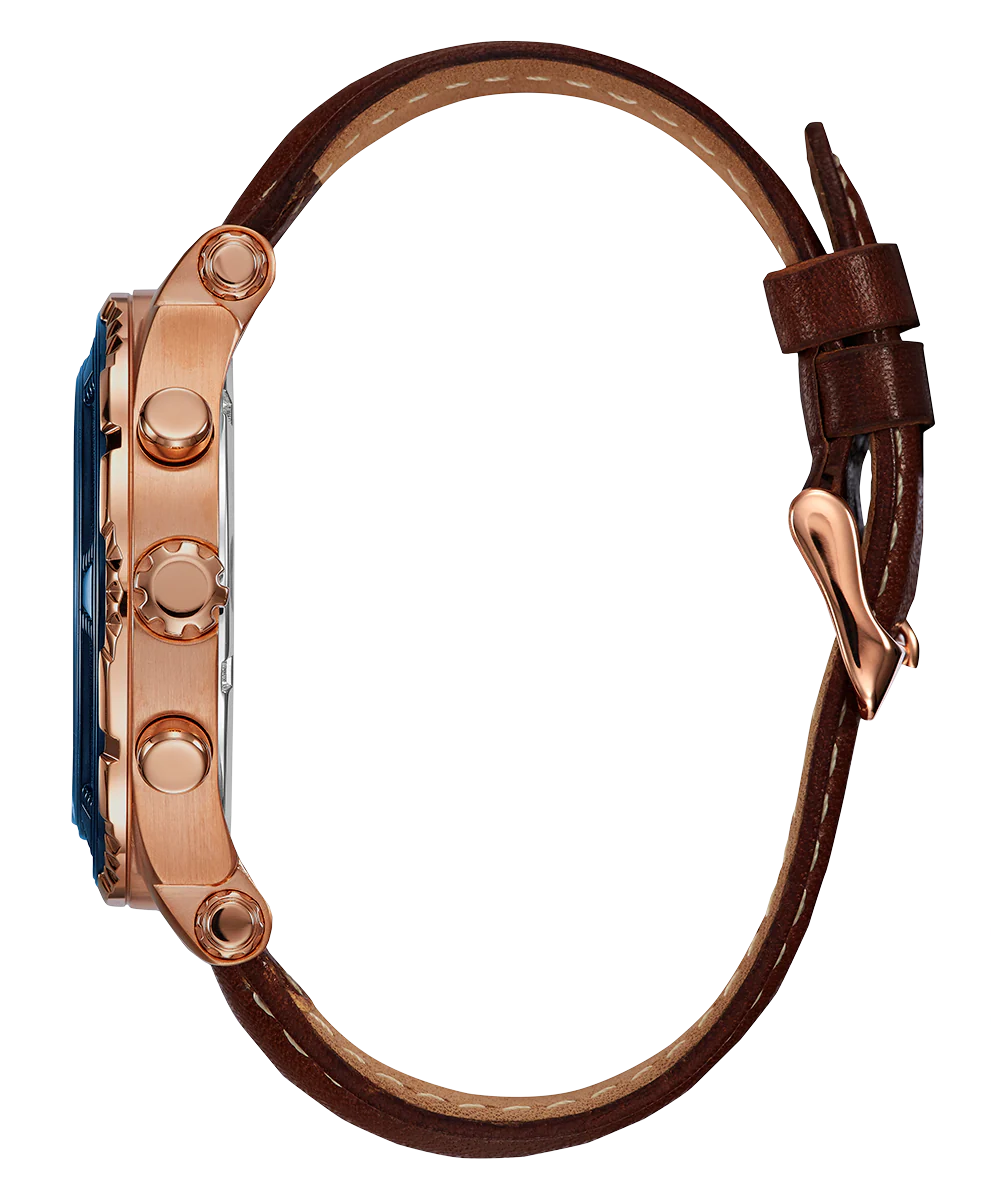GUESS Mens Brown Rose Gold Tone Chronograph Watch