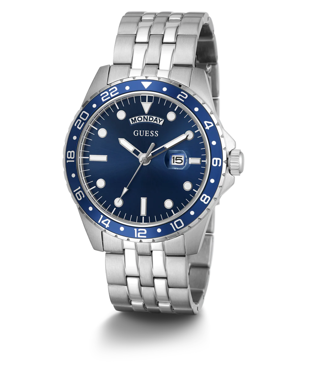 GUESS Mens Silver Tone Day/Date Watch