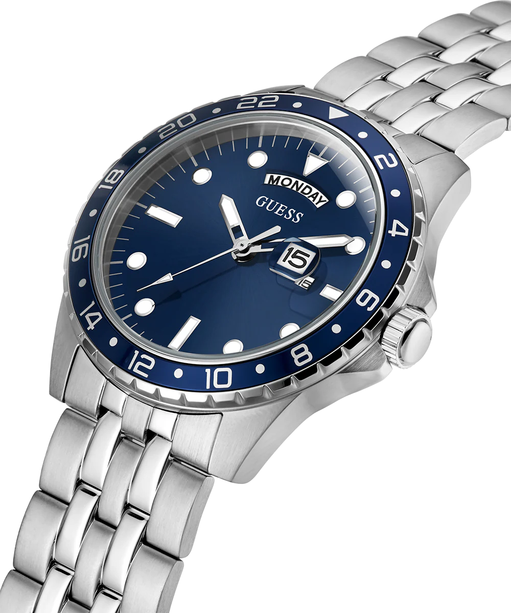 GUESS Mens Silver Tone Day/Date Watch