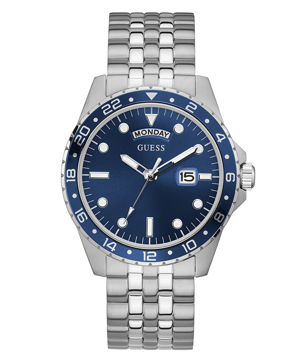 GUESS Mens Silver Tone Day/Date Watch
