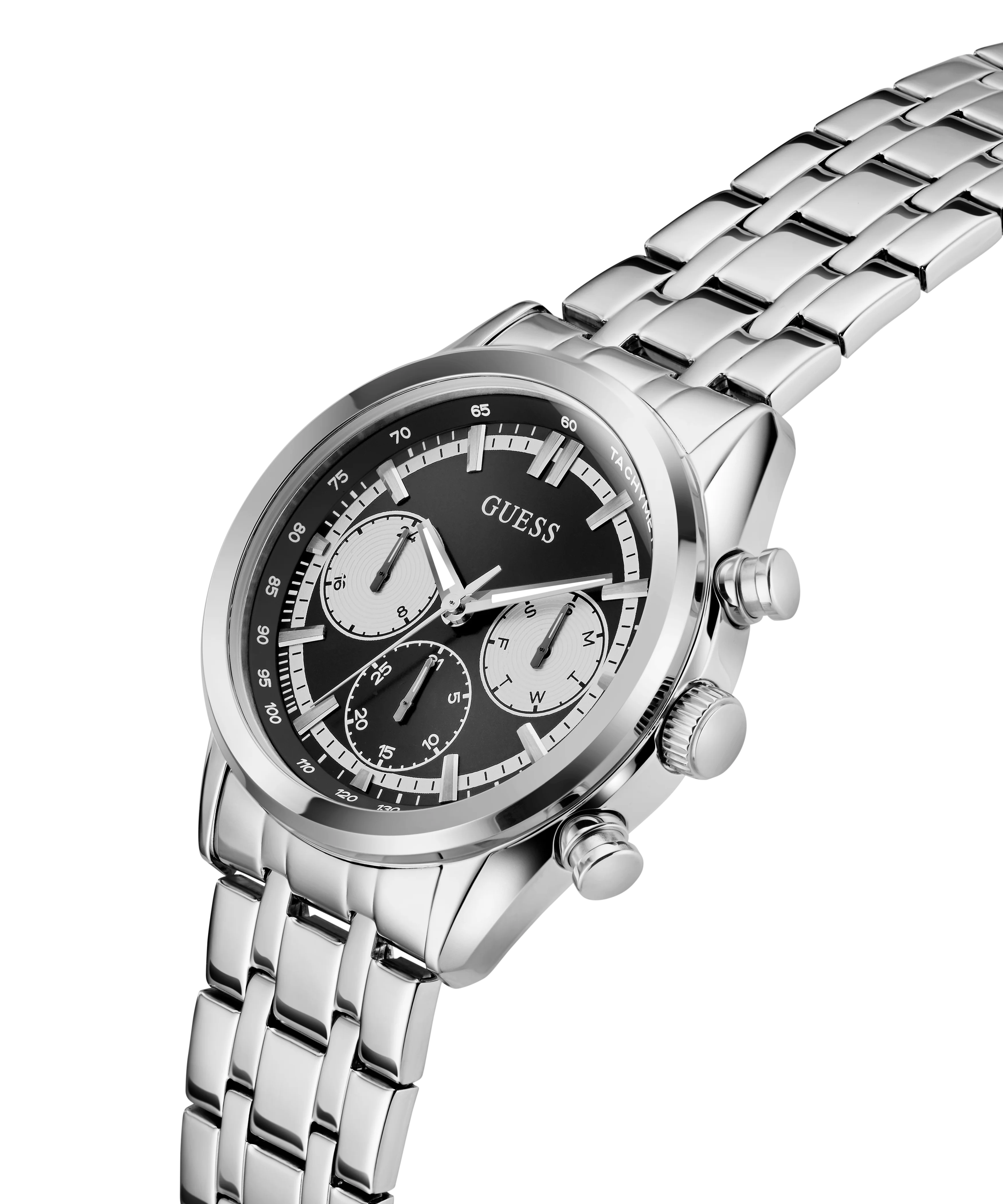 GUESS Mens Silver Tone Multi-function Watch