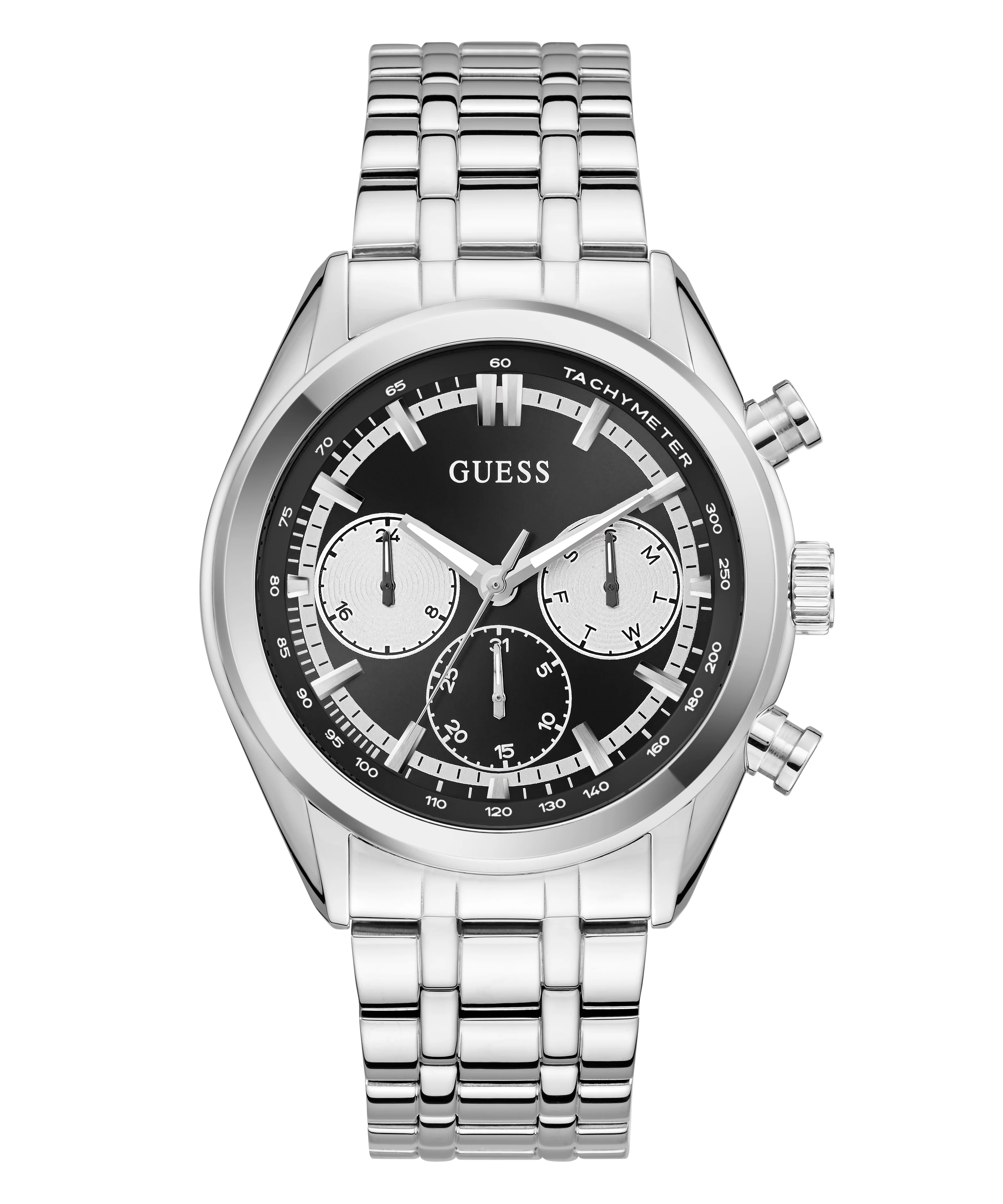 GUESS Mens Silver Tone Multi-function Watch