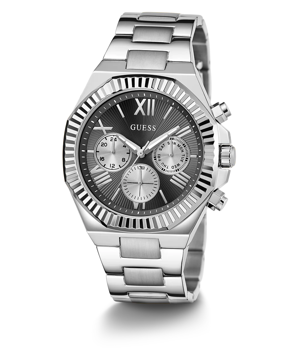 GUESS Equity Mens Silver Tone Multi-function Watch