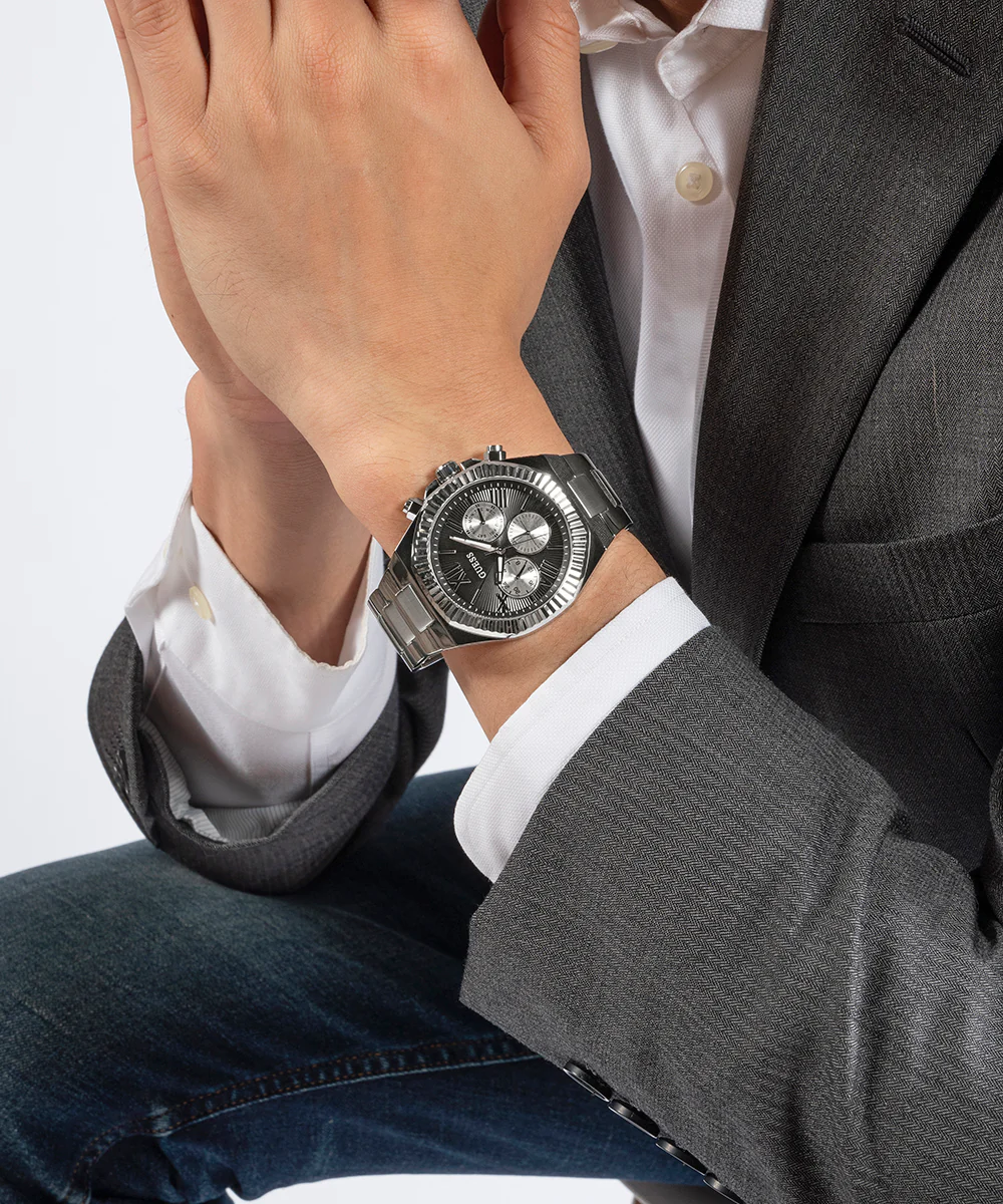 GUESS Equity Mens Silver Tone Multi-function Watch
