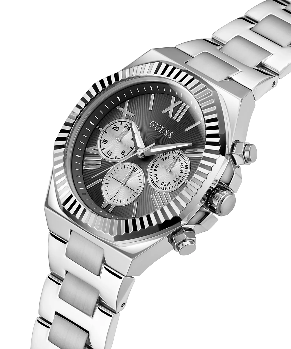 GUESS Equity Mens Silver Tone Multi-function Watch