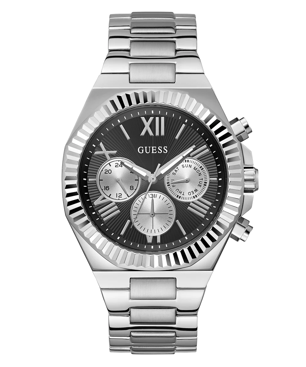 GUESS Equity Mens Silver Tone Multi-function Watch