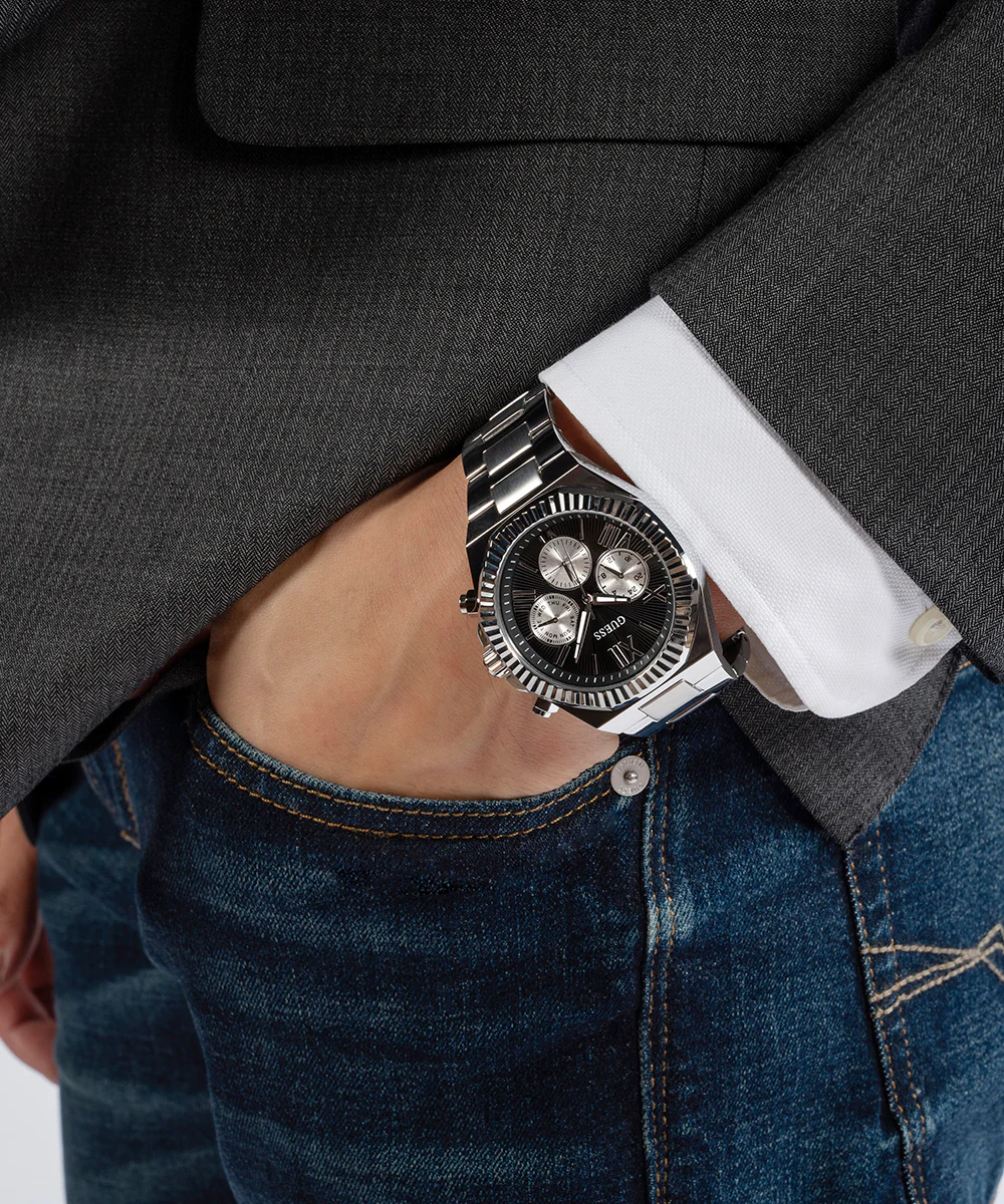 GUESS Equity Mens Silver Tone Multi-function Watch