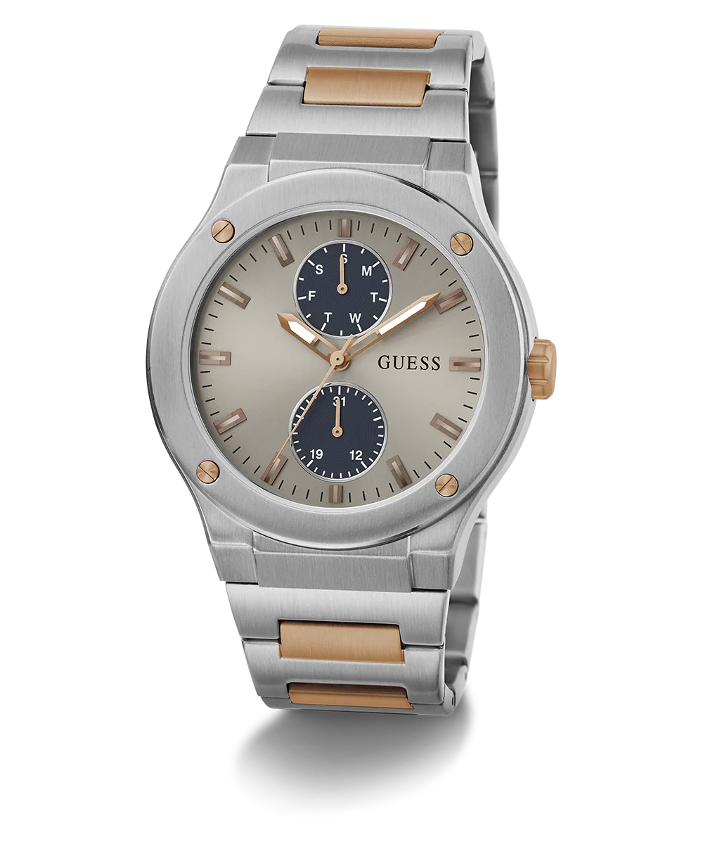 GUESS Mens 2-Tone Silver Tone Multi-function Watch