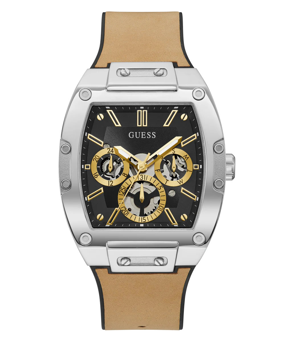 GUESS Mens Beige Silver Tone Multi-function Watch