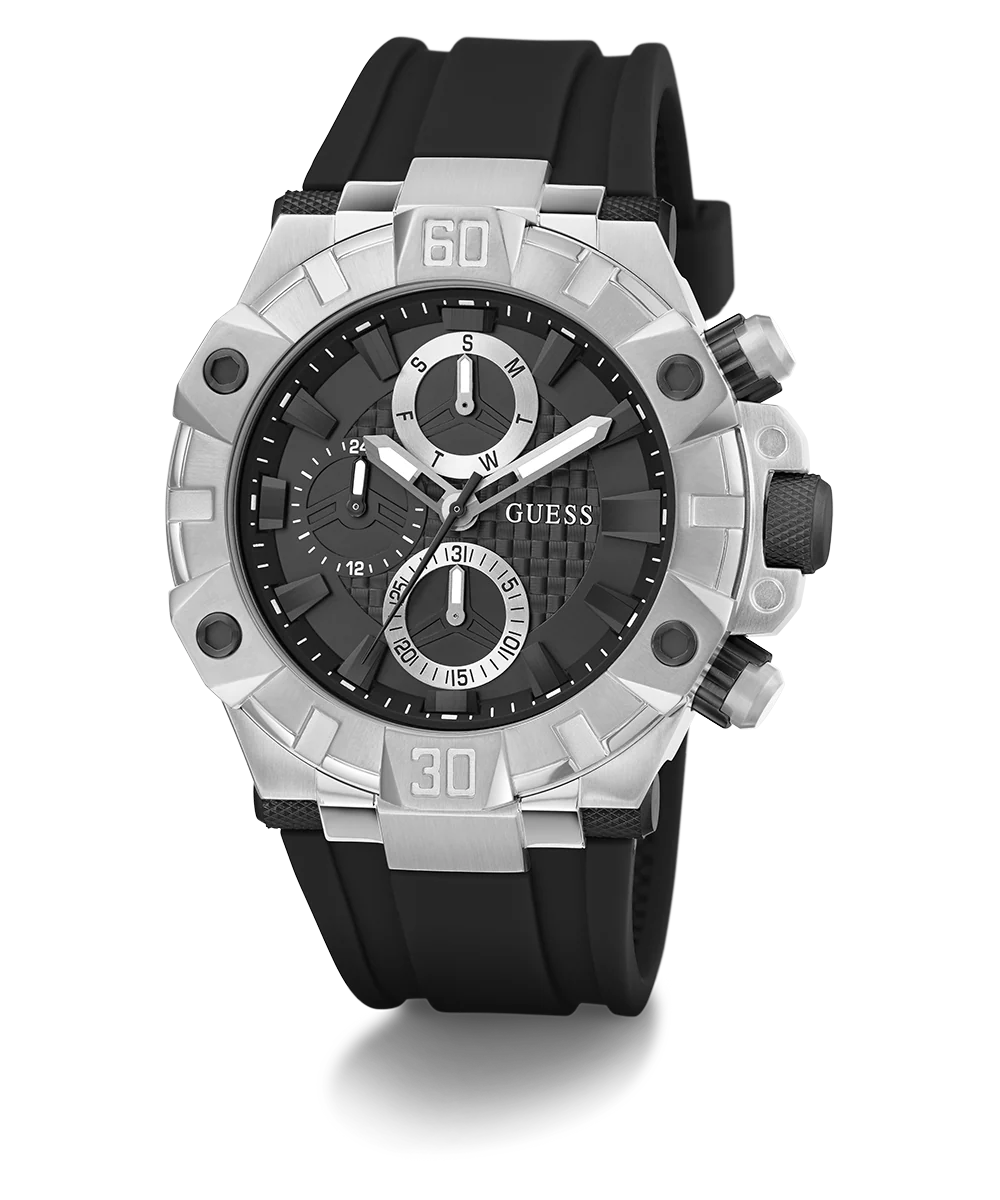 683-guess-mens-black-silver-tone-multi-function-watch-1.webp GUESS Mens Black Silver Tone Multi-function Watch