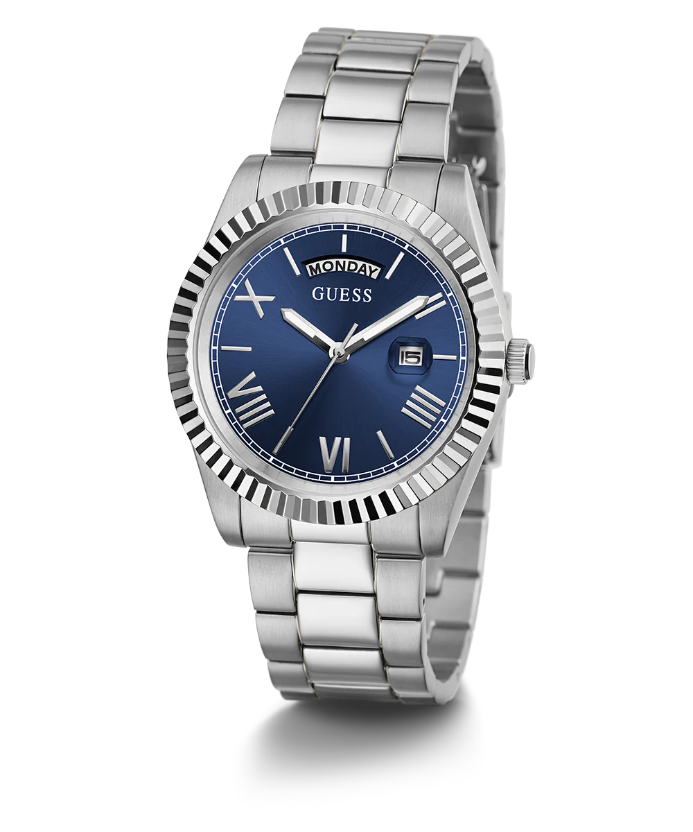 GUESS Mens Silver Tone Day/Date Watch