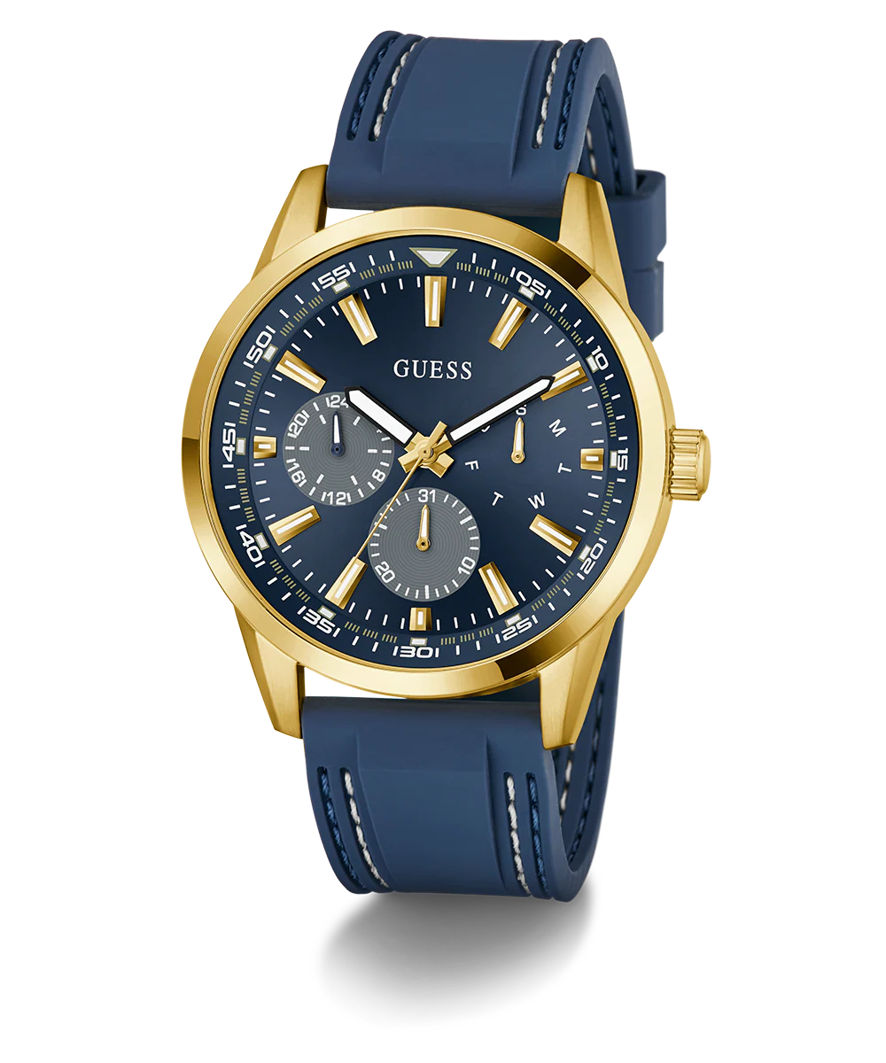 GUESS Mens Blue Gold Tone Multi-function Watch