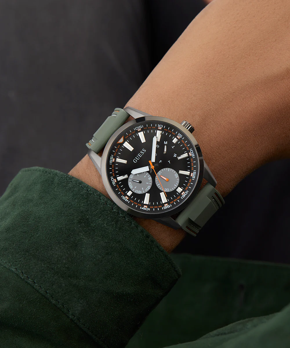 GUESS Mens Green Gunmetal Multi-function Watch